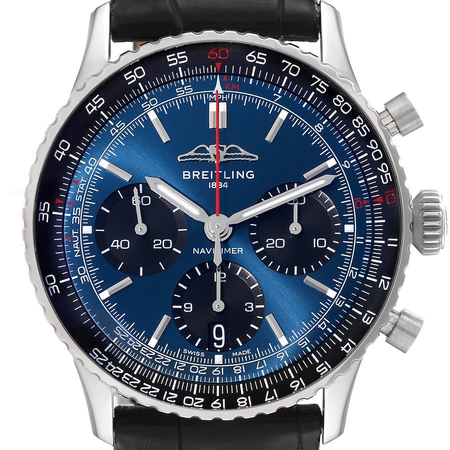 Breitling Navitimer B01 Chronograph 41 Blue Dial Steel Mens Watch AB0139 SwissWatchExpo