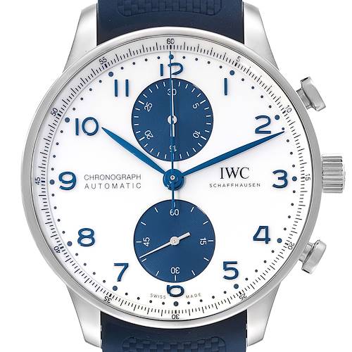 Photo of IWC Portuguese Chronograph White Dial Steel Mens Watch IW371620 Card