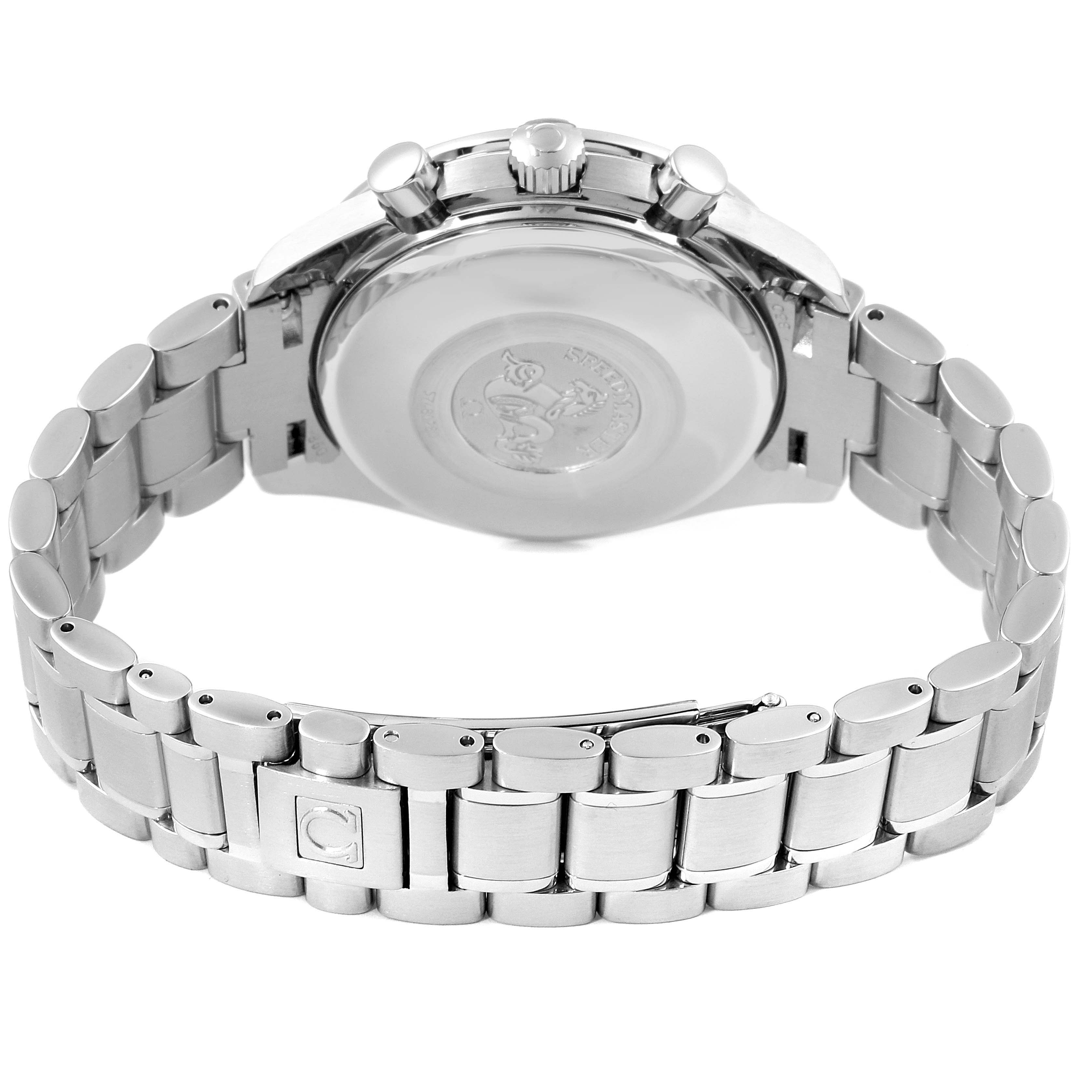 This image shows the back case and bracelet of an Omega Speedmaster 3513.50.00 Men
s Stainless Steel Black Dial 3513.50.00 Men
s Stainless Steel Black Dial watch from a rear angle.