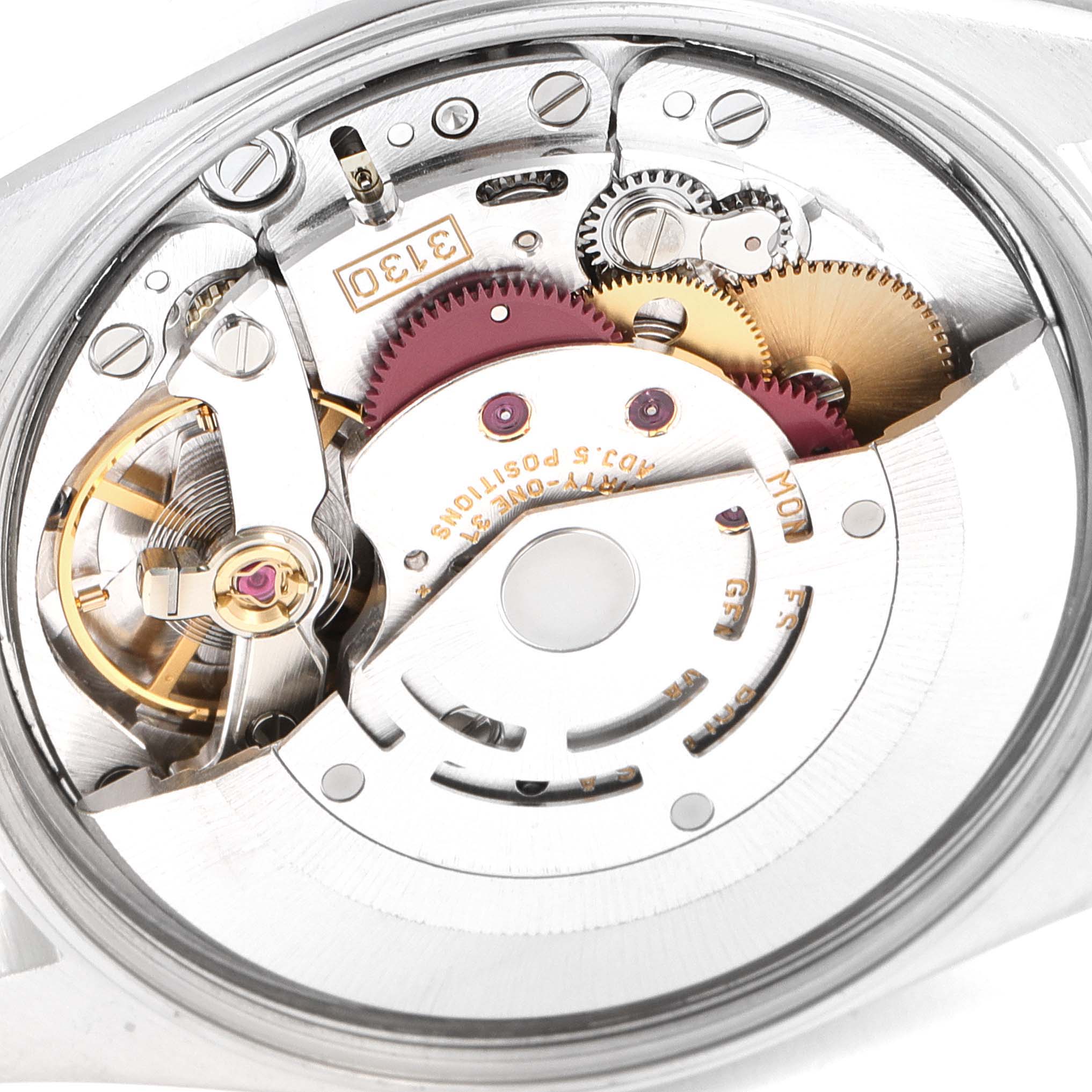 This image shows the internal mechanism and movement parts of a Rolex Air-King 14000 Men's Stainless Steel Blue Dial 14000 Men's Stainless Steel Blue Dial watch.