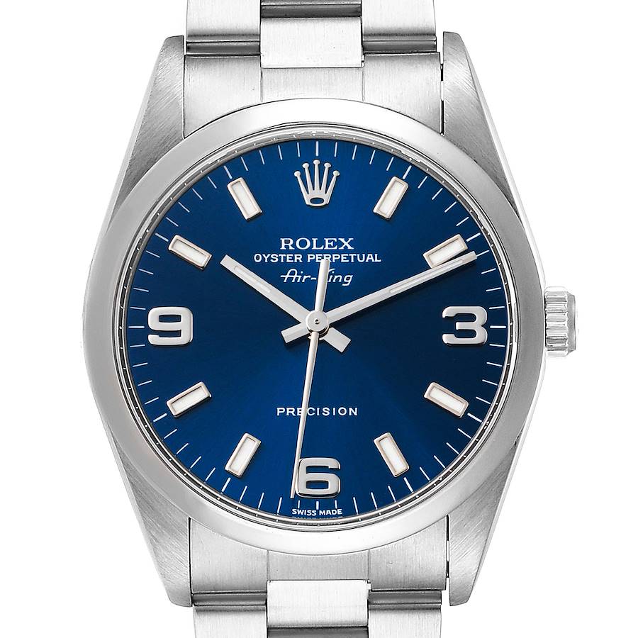 Rolex Air King 34mm Blue Dial Domed Bezel Steel Mens Watch 14000 SwissWatchExpo