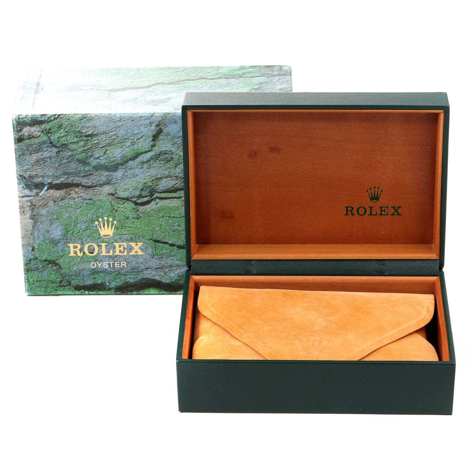 The image shows the packaging box and case for a Rolex Air-King 14000 Men's Stainless Steel White Dial 14000 Men's Stainless Steel White Dial watch, viewed from the front.