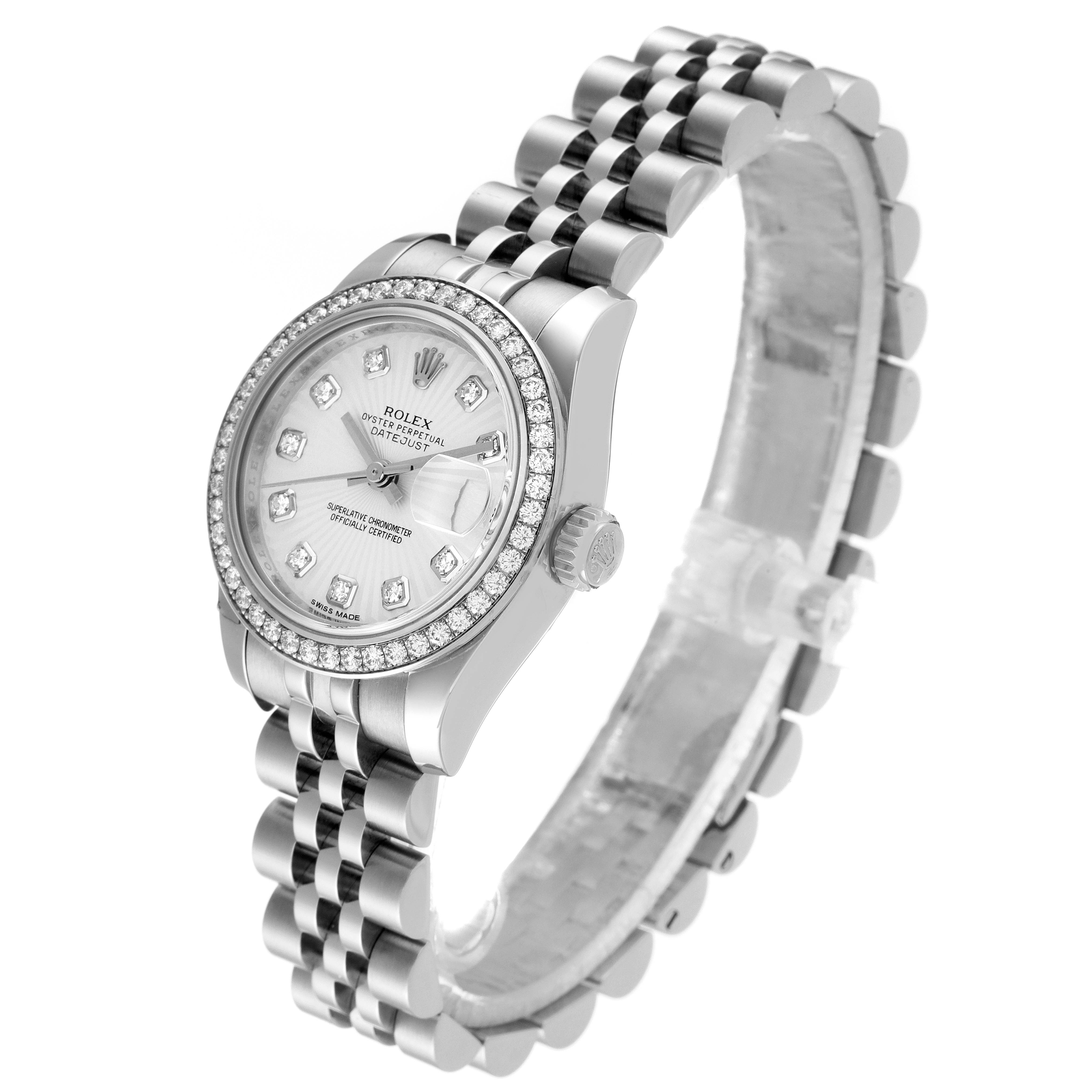 The Rolex Datejust 179384 Women's Stainless Steel Silver Dial 179384 Women's Stainless Steel Silver Dial watch is shown at a slight angle, displaying the face, bezel, crown, and part of the bracelet.