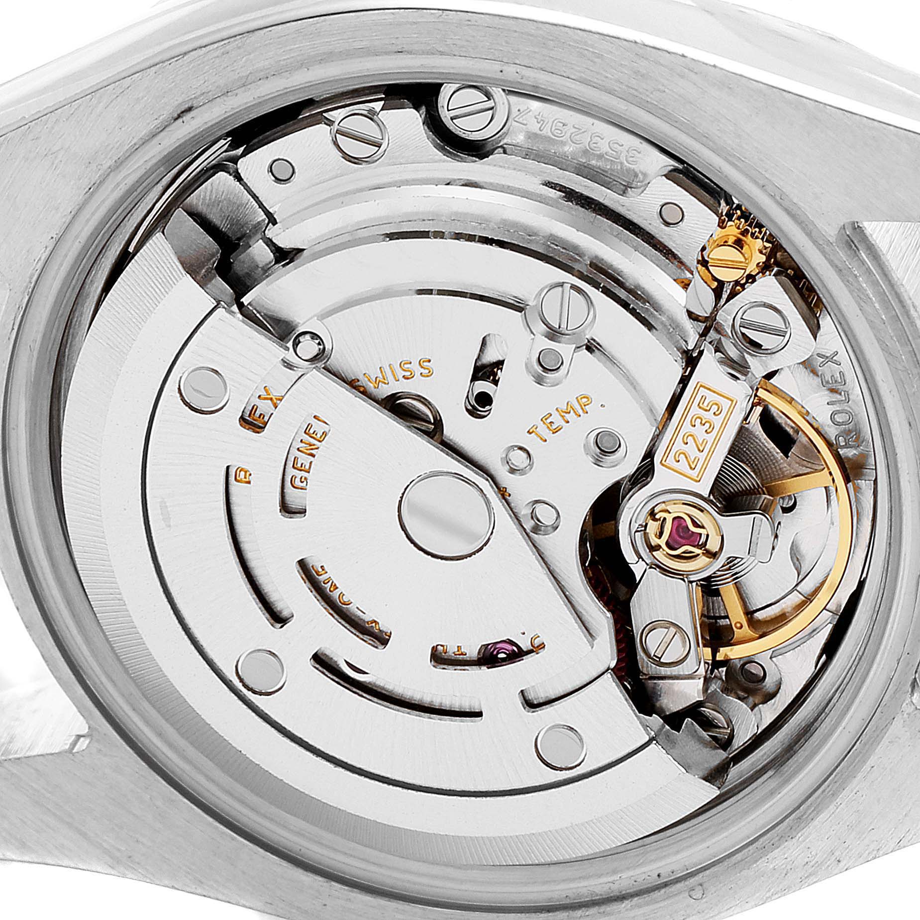 This image shows the internal movement mechanism of a Rolex Datejust 179384 Women's Stainless Steel Silver Dial 179384 Women's Stainless Steel Silver Dial watch from a top-down angle.