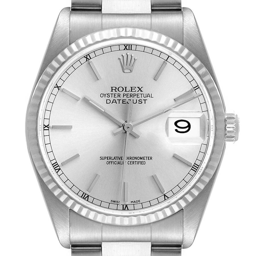 Rolex Datejust 36 Steel White Gold Silver Dial Mens Watch 16234 Box Papers + 1 extra link SwissWatchExpo
