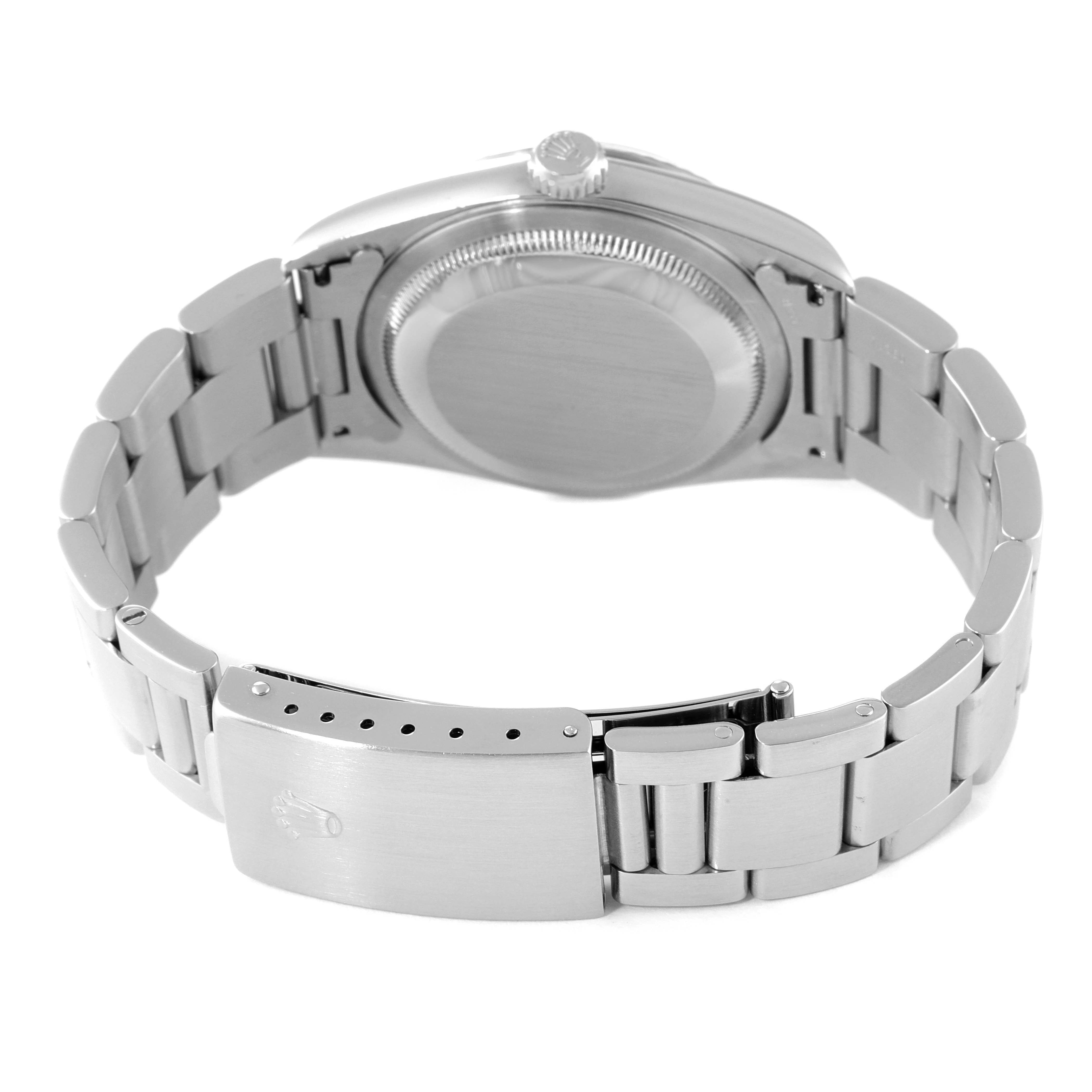 The image shows the back of a Rolex Datejust 16234 Men's Stainless Steel Silver Dial 16234 Men's Stainless Steel Silver Dial watch, featuring its case back, bracelet links, and clasp.