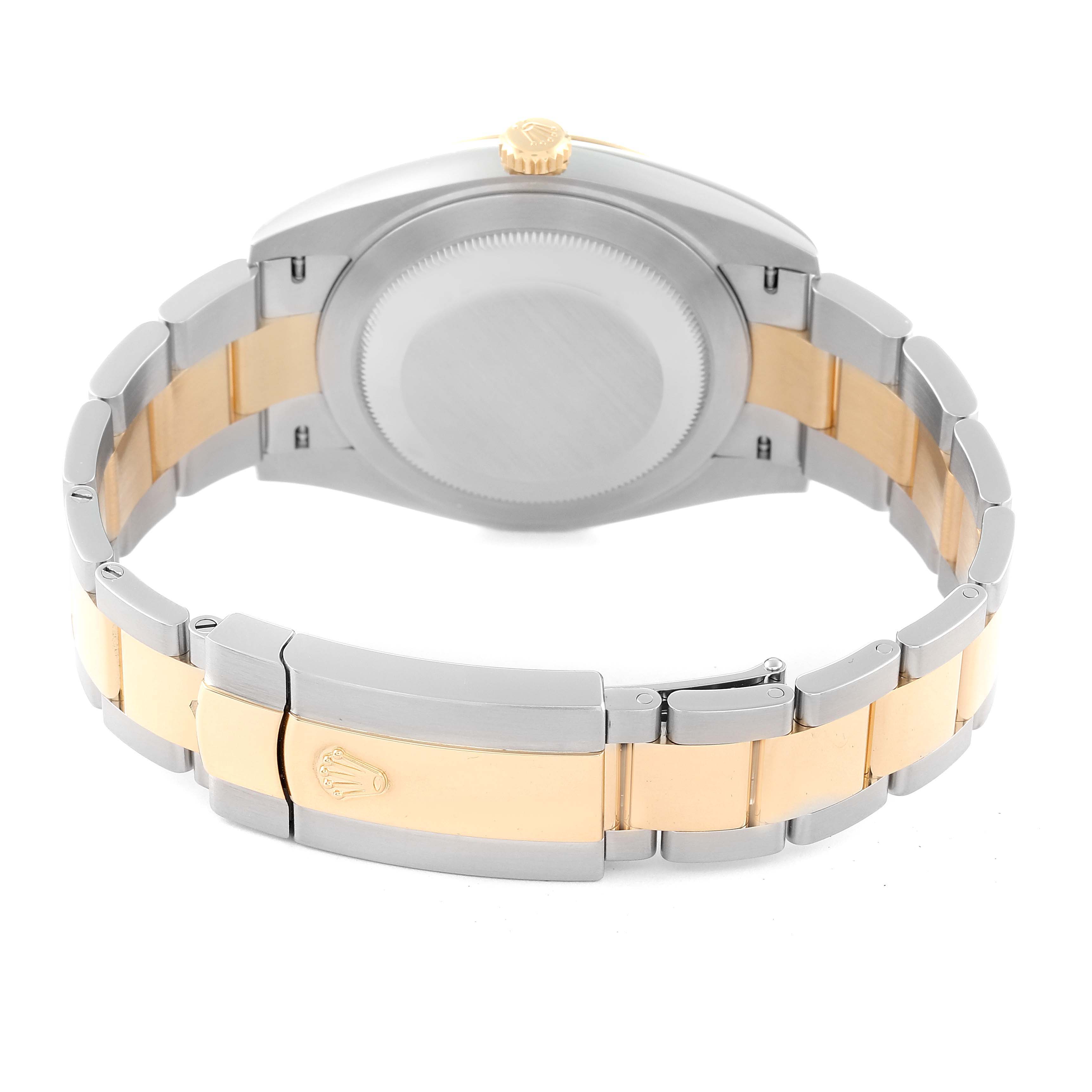 This image shows the back view of the Rolex Datejust 41 126333 Men's Steel and Gold (two tone) Black Dial 126333 Men's Steel and Gold (two tone) Black Dial watch, highlighting the clasp, case back, and bracelet.