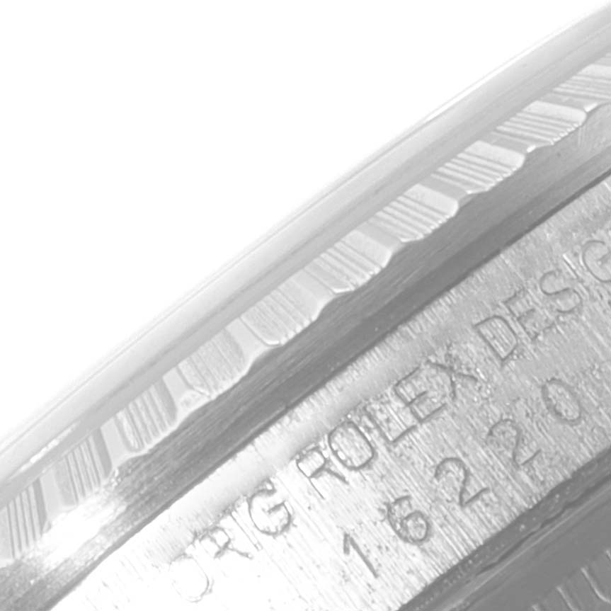 The image shows a close-up of the case edge and partial bezel of the Rolex Datejust 16220 Men's Stainless Steel Silver Dial 16220 Men's Stainless Steel Silver Dial watch.