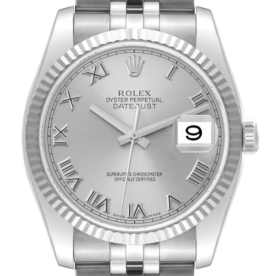 Rolex Datejust Steel White Gold Silver Roman Dial Mens Watch 116234 SwissWatchExpo