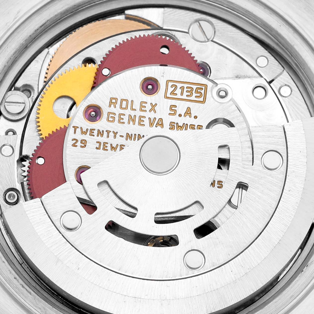 This image shows a close-up view of the Rolex Datejust 69173 Women's Steel and Gold (two tone) Champagne Dial 69173 Women's Steel and Gold (two tone) Champagne Dial watch movement, highlighting gears and mechanisms.