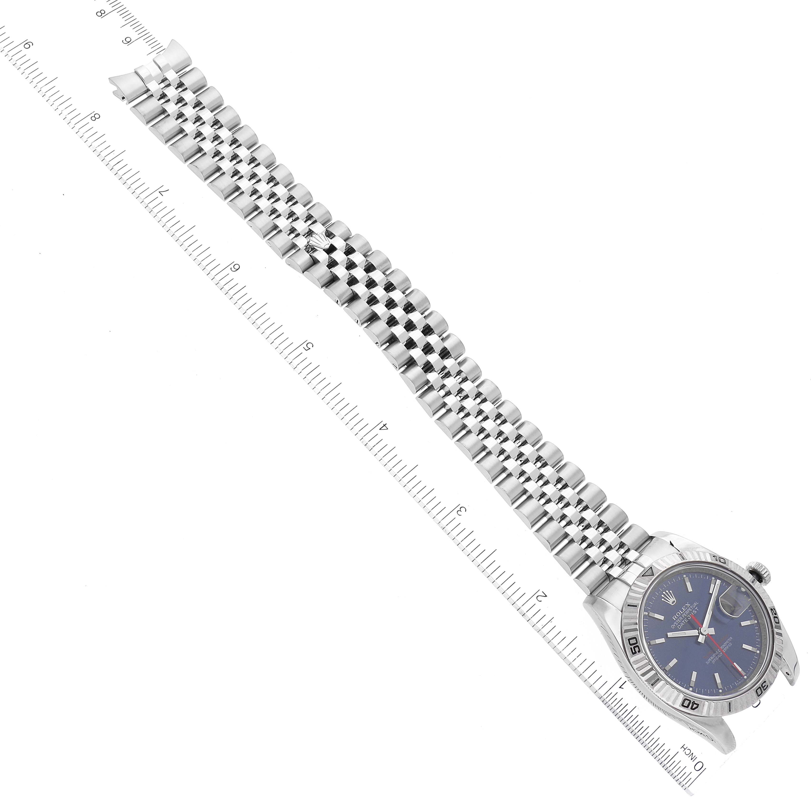 The image shows a Rolex Turn-o-Graph 116264 Men's Stainless Steel Blue Dial 116264 Men's Stainless Steel Blue Dial watch lying flat, with the full length of the bracelet and the watch face visible.
