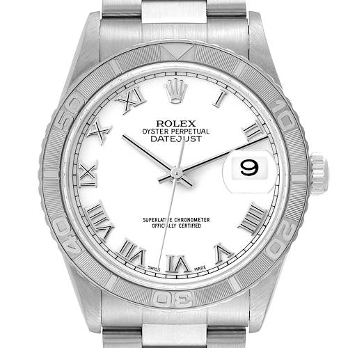 Photo of Rolex Datejust Turnograph Steel White Gold White Roman Dial Mens Watch 16264