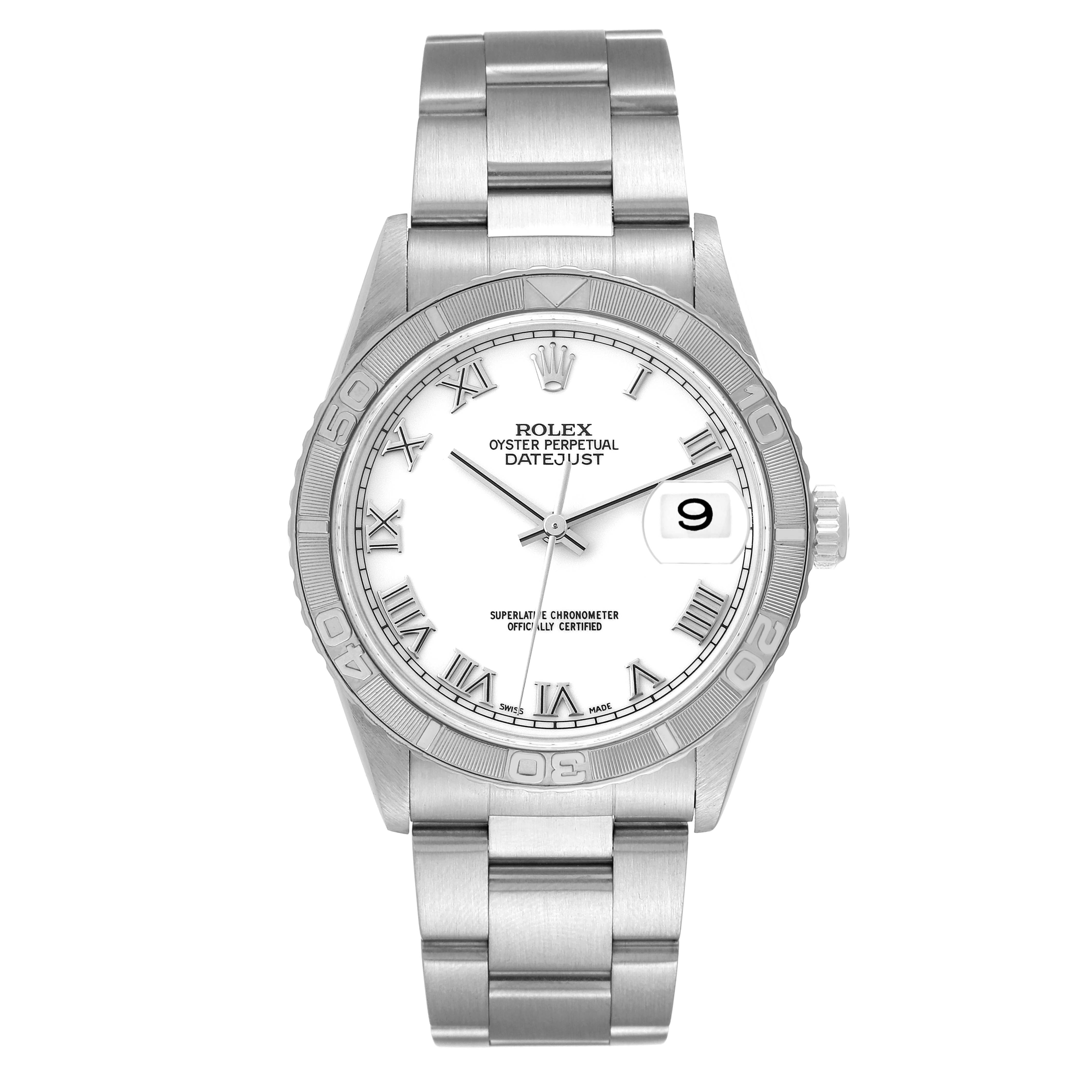 The image shows a front view of the Rolex Turn-o-Graph 16264 Men
s Stainless Steel White Dial 16264 Men
s Stainless Steel White Dial with a visible dial, bezel, bracelet, and crown.