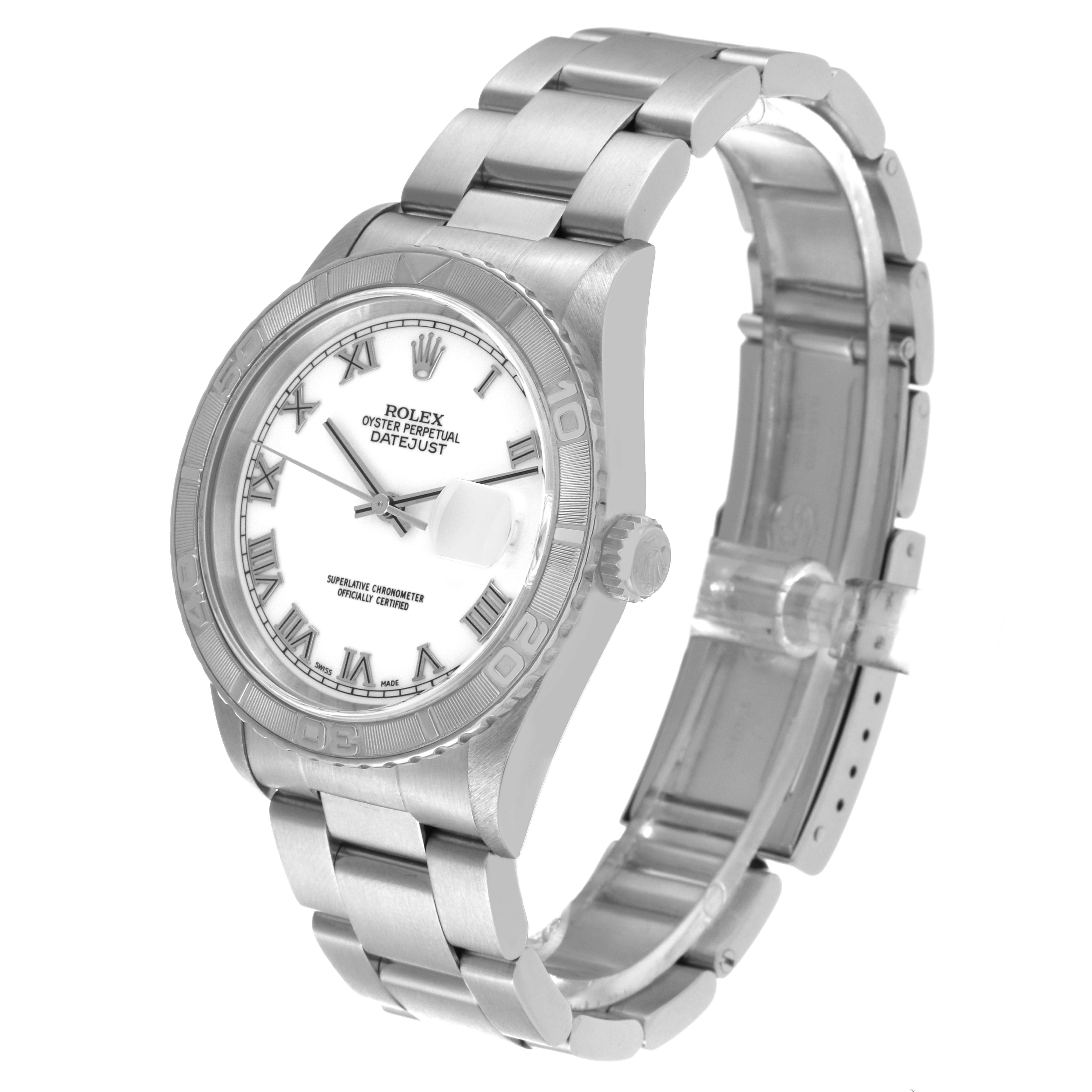 The image shows a Rolex Turn-o-Graph 16264 Men
s Stainless Steel White Dial 16264 Men
s Stainless Steel White Dial watch in a front-left angle highlighting the face, bezel, and bracelet.