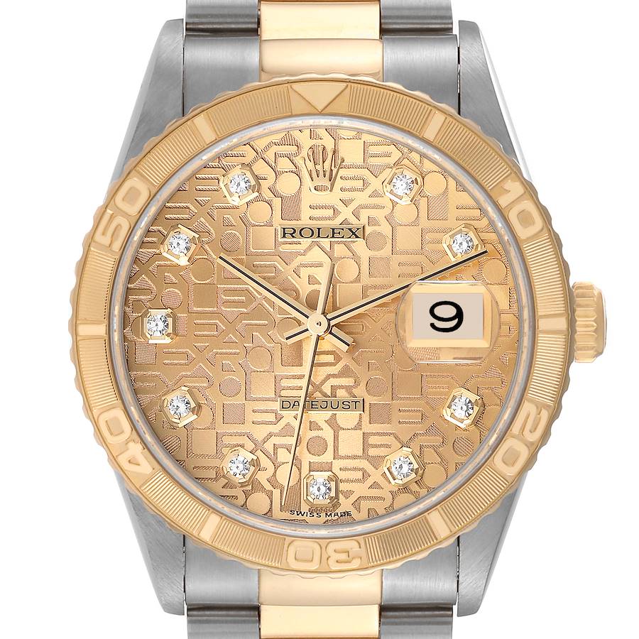 Rolex Datejust Turnograph Steel Yellow Gold Diamond Dial Mens Watch 16263 SwissWatchExpo