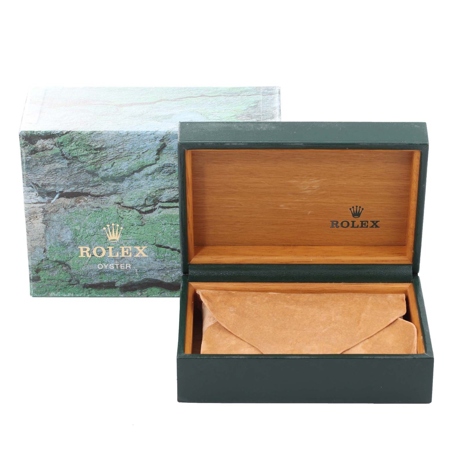 The image shows the box and pouch for the Rolex Turn-o-Graph 16263 Men's Steel and Gold (two tone) Champagne Dial 16263 Men's Steel and Gold (two tone) Champagne Dial watch, with the box lid open.