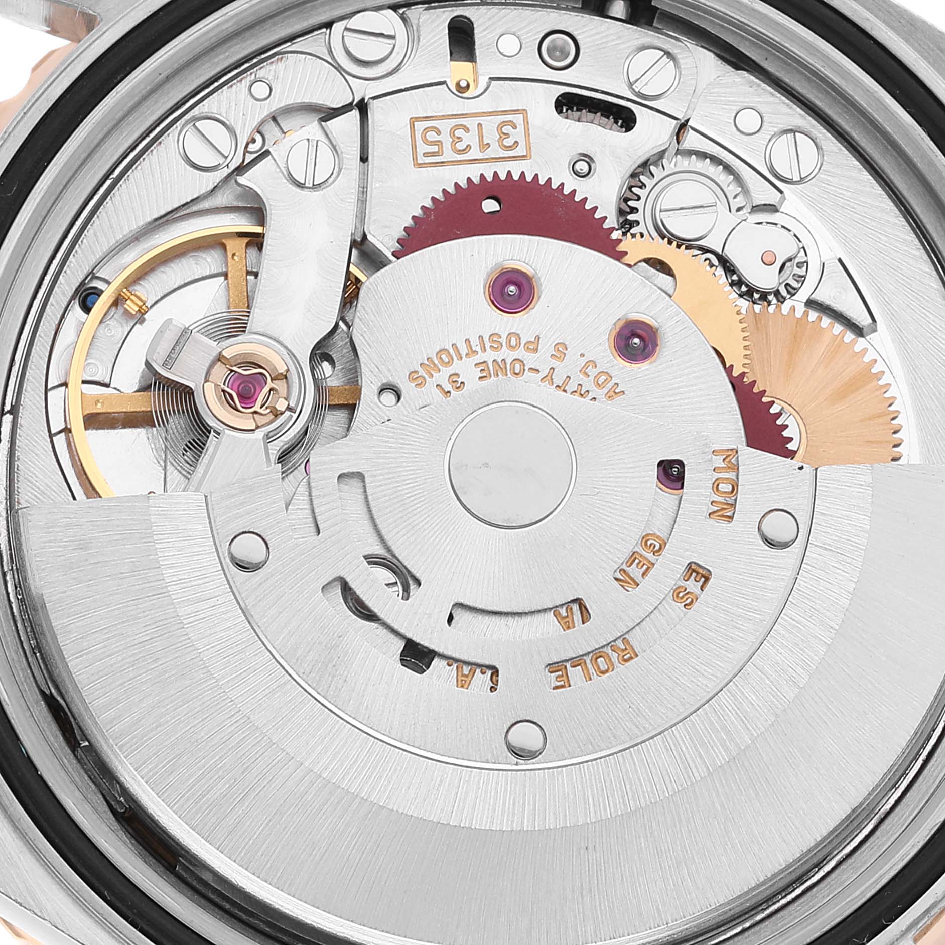 The image shows the internal movement components of a Rolex Turn-o-Graph 16263 Men's Steel and Gold (two tone) Champagne Dial 16263 Men's Steel and Gold (two tone) Champagne Dial watch from a close-up, top-down angle.
