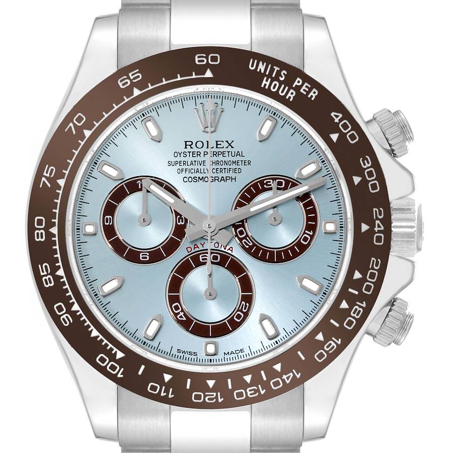Rolex Daytona Ice Blue Dial Platinum Chronograph Mens Watch 116506 Box Card SwissWatchExpo