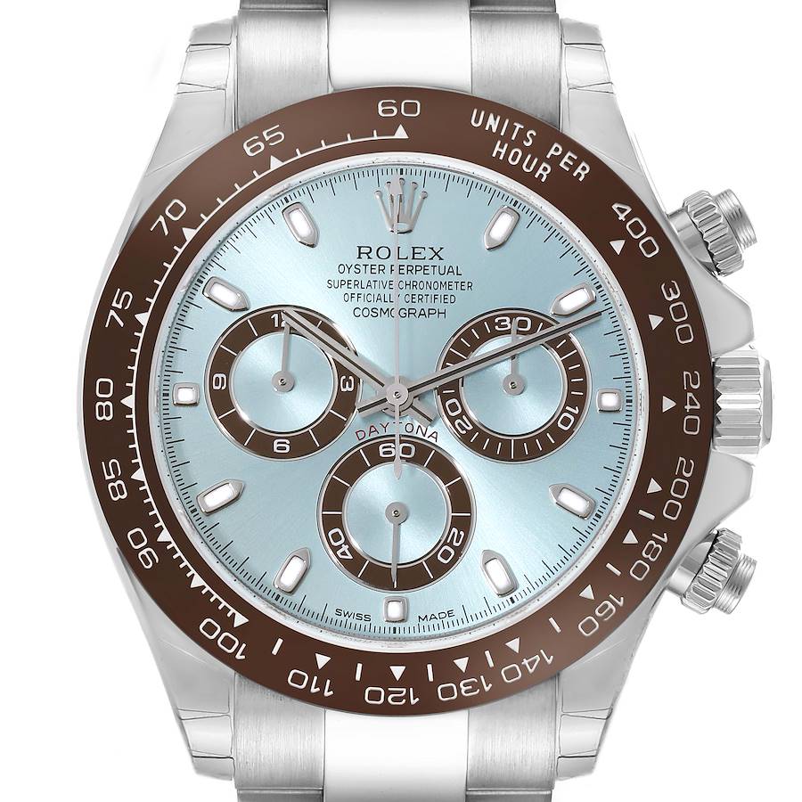 Rolex Daytona Ice Blue Dial Platinum Chronograph Mens Watch 116506 Unworn SwissWatchExpo