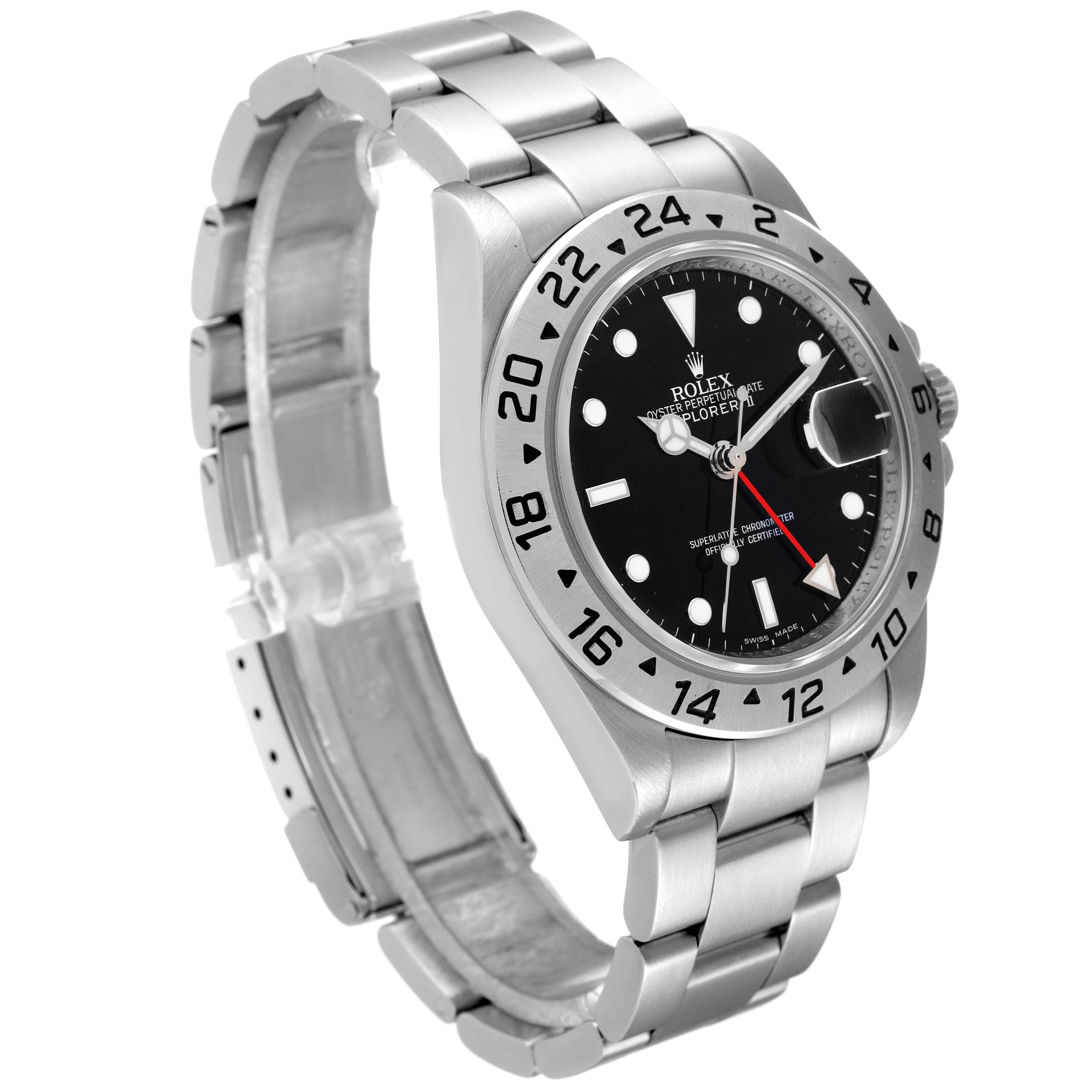 The image shows a side view of the Rolex Explorer 16570 Men
s Stainless Steel Black Dial 16570 Men
s Stainless Steel Black Dial watch, highlighting the bracelet, dial, and bezel.