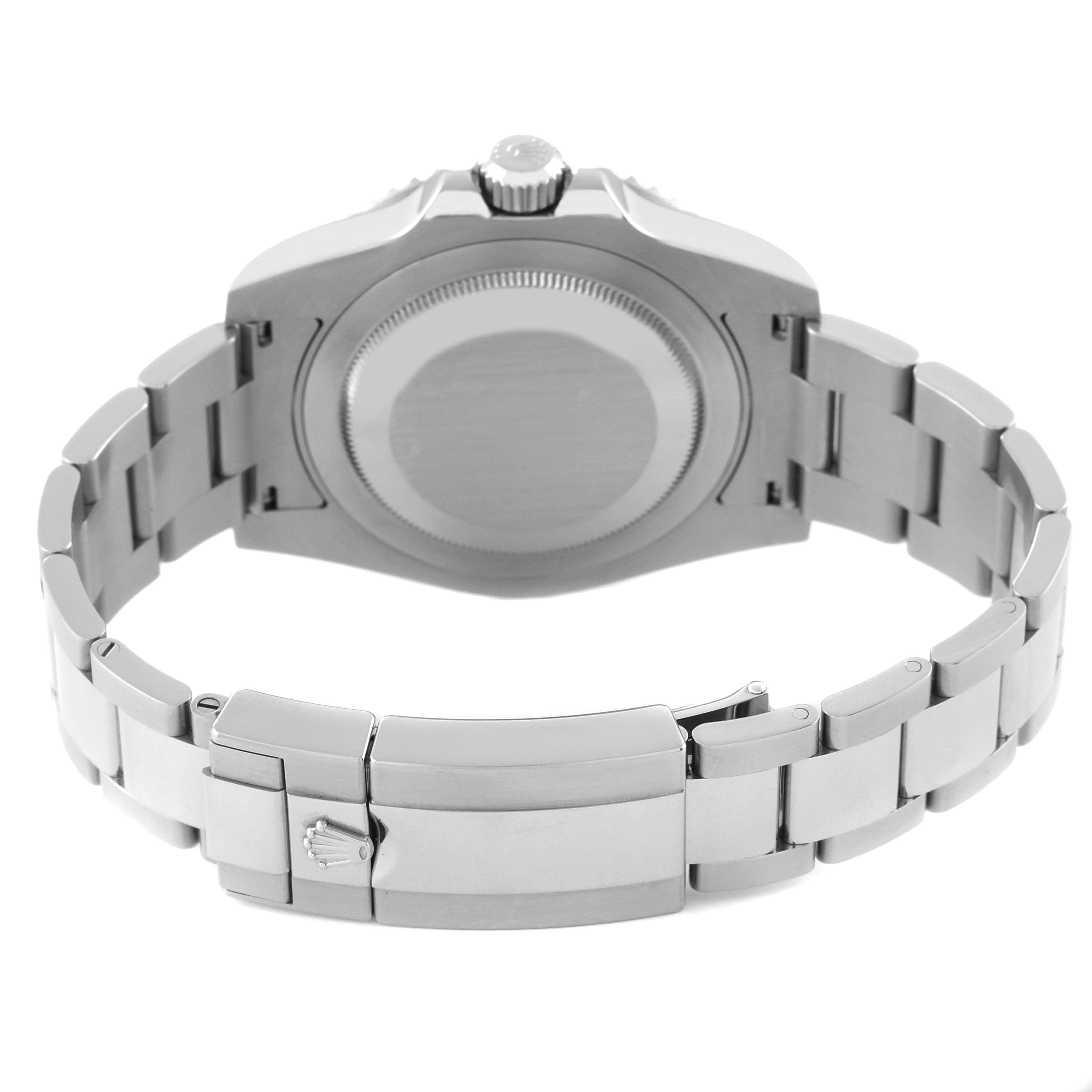 This image shows the back of the Rolex GMT-Master 116710 Men
s Stainless Steel Black Dial 116710 Men
s Stainless Steel Black Dial watch, focusing on the case back and metal bracelet.