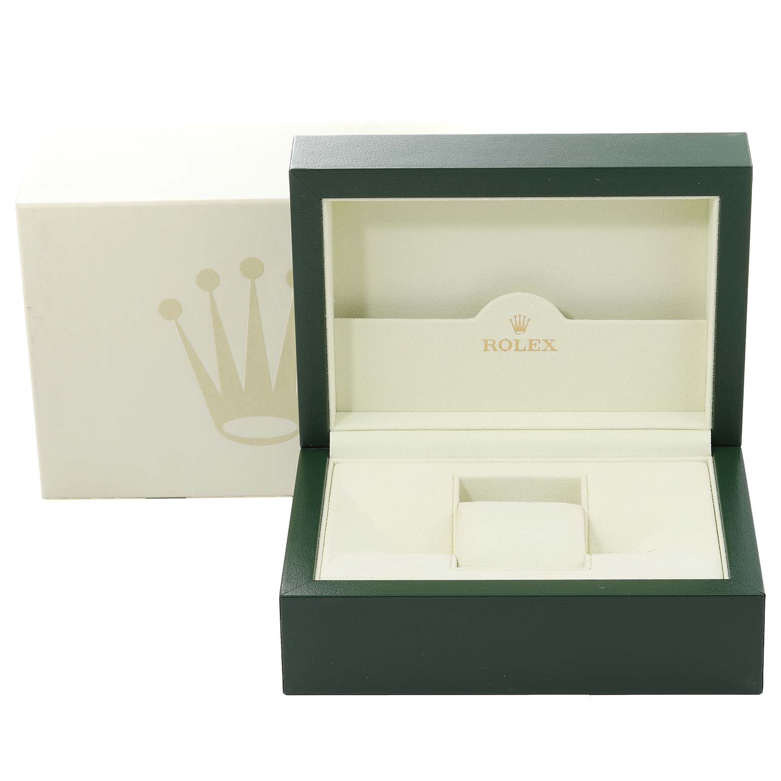 The image shows an open Rolex watch box for the GMT-Master model, displayed at a slightly elevated angle.