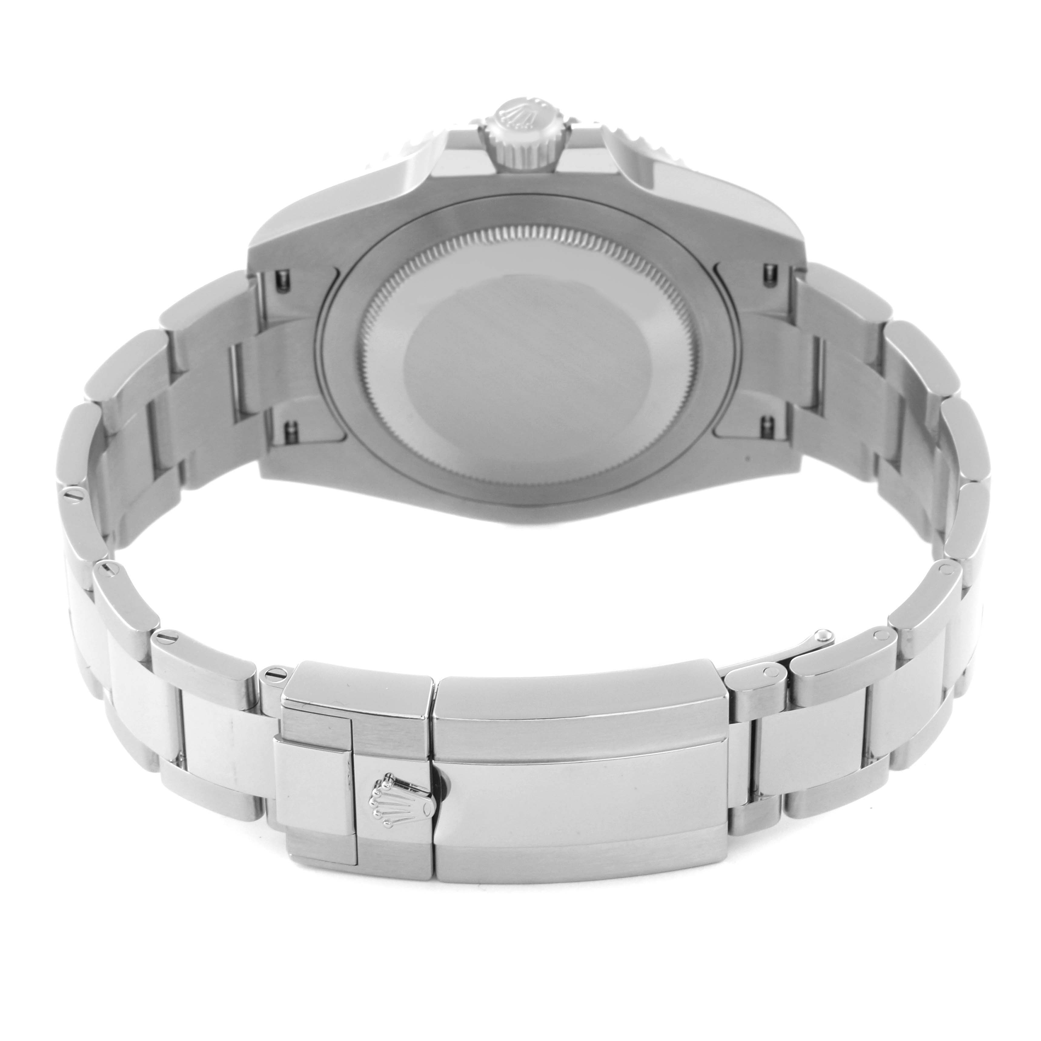 This image shows the back case and bracelet clasp of a Rolex GMT-Master 126710BLRO Men
s Stainless Steel Black Dial 126710BLRO Men
s Stainless Steel Black Dial watch at a rear angle.