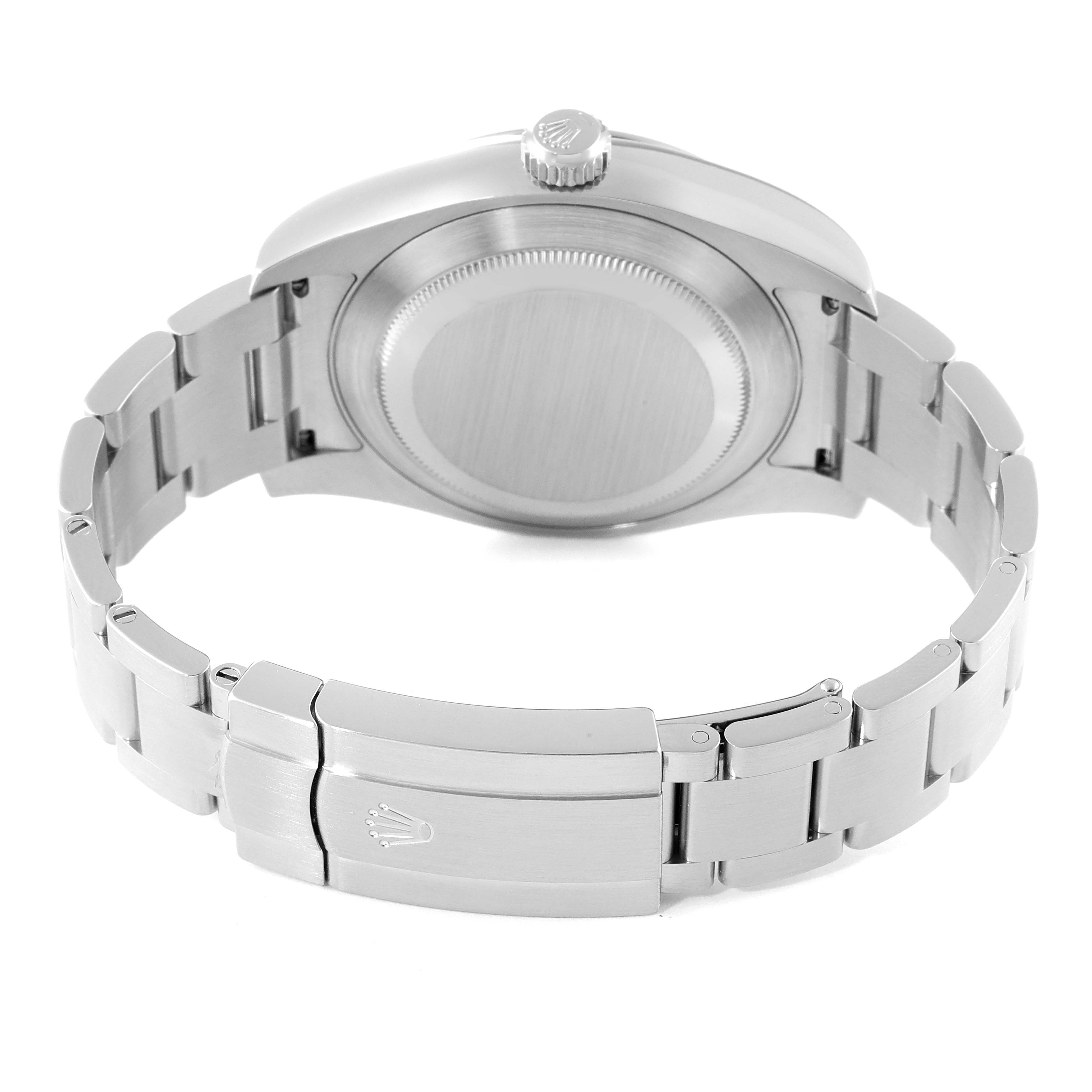 This image shows the back view of a Rolex Air-King 116900 Men's Stainless Steel Black Dial 116900 Men's Stainless Steel Black Dial watch, highlighting the case back, crown, and bracelet.