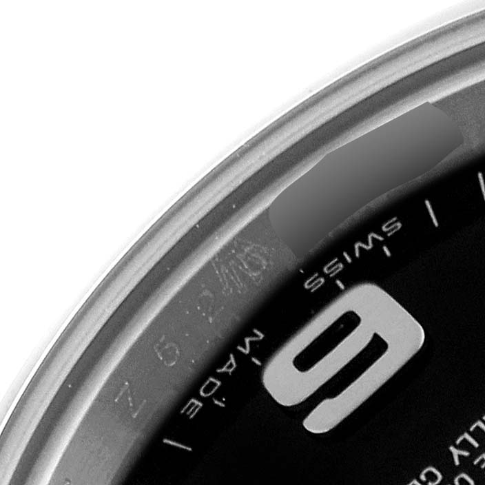 This image shows a close-up view of the dial and bezel of a Rolex Oyster Perpetual 176200 Women's Stainless Steel Black Dial 176200 Women's Stainless Steel Black Dial watch.