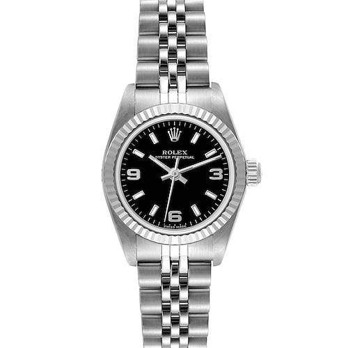 Photo of Rolex Oyster Perpetual Steel White Gold Black Dial Ladies Watch 76094 Papers