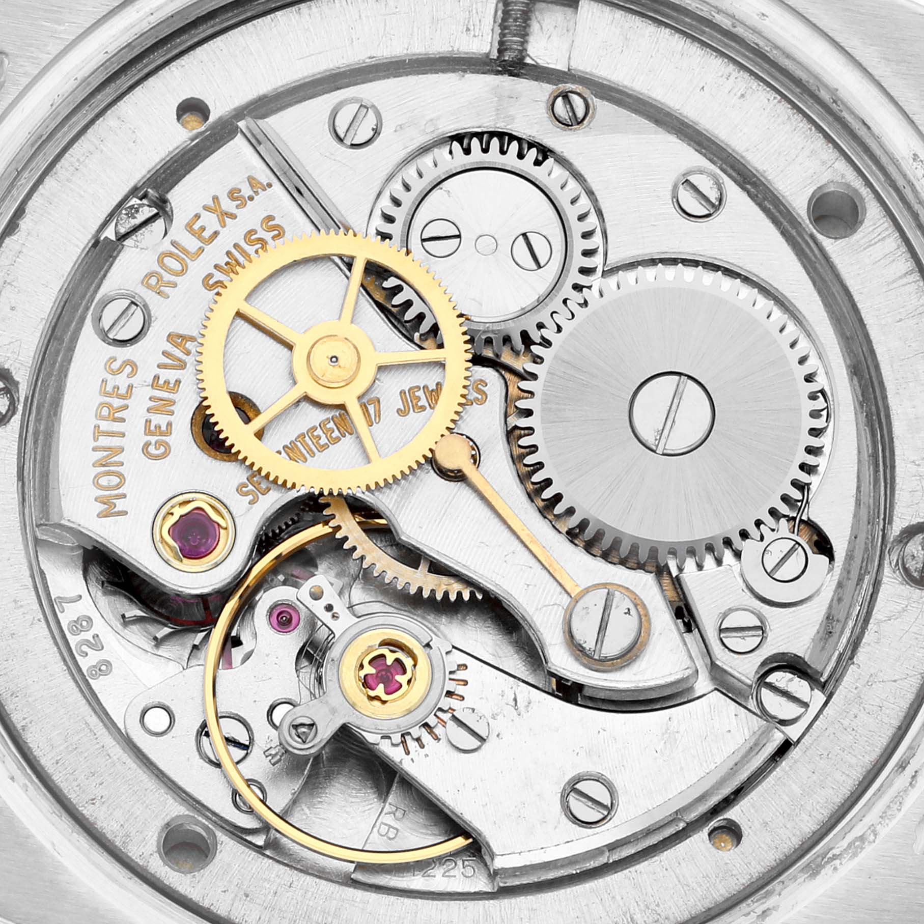 The image shows the internal mechanical movement of a Rolex Vintage Collection 6694 Men's Stainless Steel Champagne Dial 6694 Men's Stainless Steel Champagne Dial watch, viewed from the back.