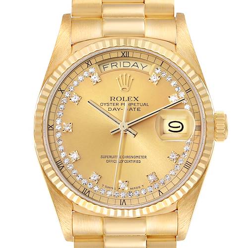 Photo of Rolex President Day-Date Yellow Gold Diamond Dial Mens Watch 18038