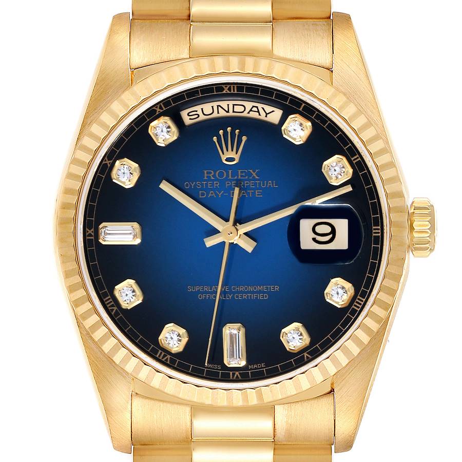 Rolex President Day-Date Yellow Gold Vignette Diamond Dial Mens Watch 18238 SwissWatchExpo