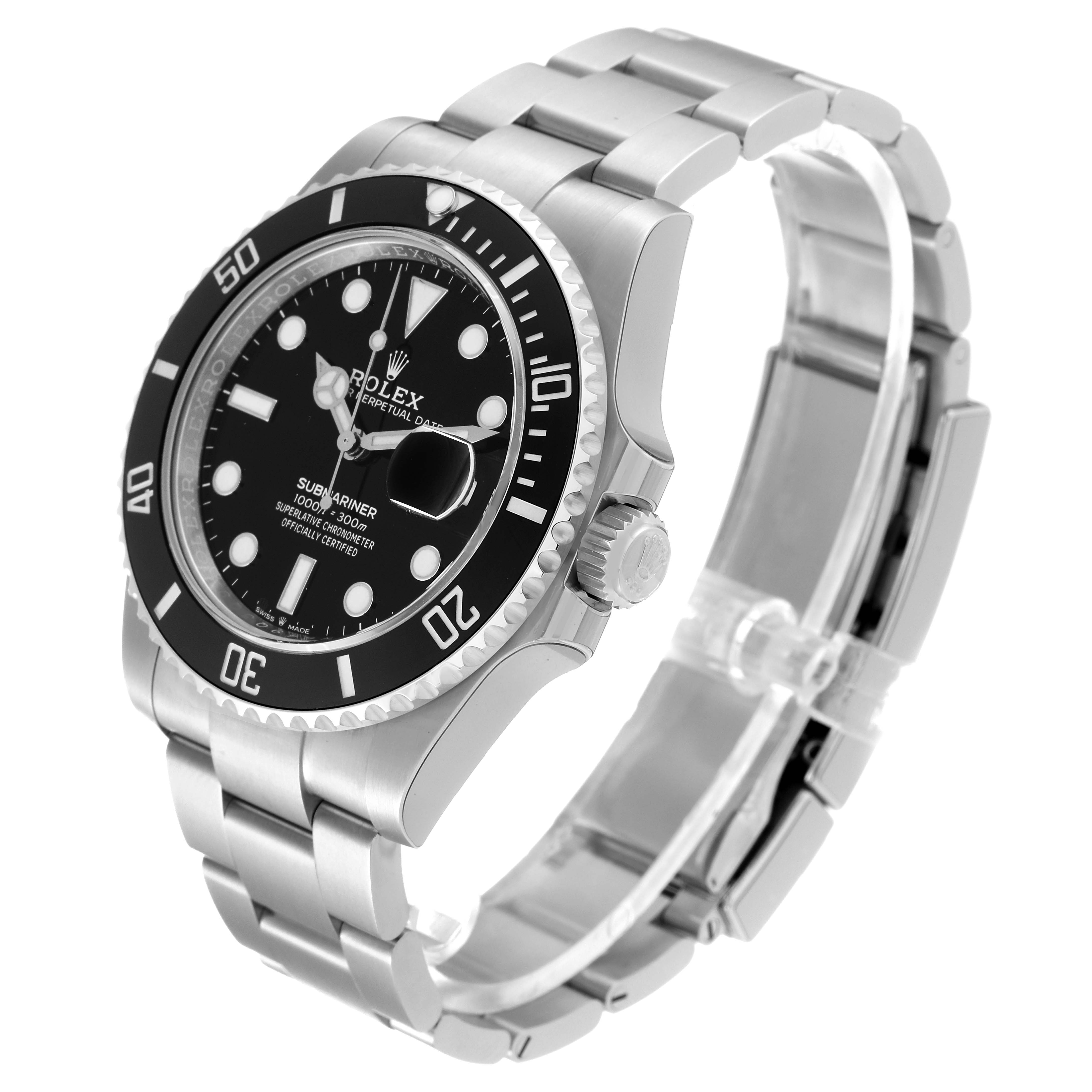 The image shows a Rolex Submariner 126610LN Men
s Stainless Steel Black Dial 126610LN Men
s Stainless Steel Black Dial watch at a slight angle, highlighting the dial, bezel, crown, and bracelet.