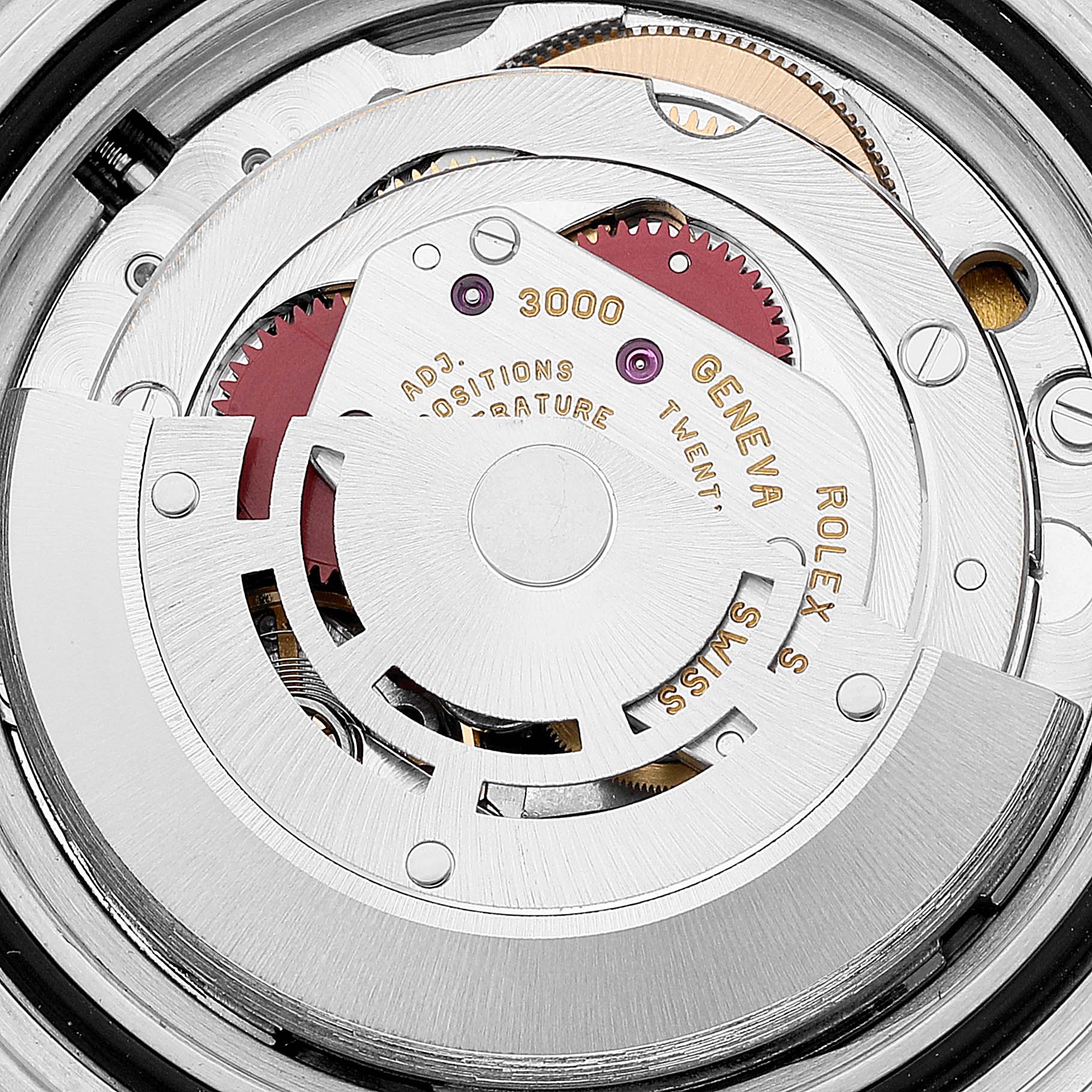 This image shows the detailed mechanism of a Rolex Submariner 14060 Men's Stainless Steel Black Dial 14060 Men's Stainless Steel Black Dial watch, focusing on the movement components.