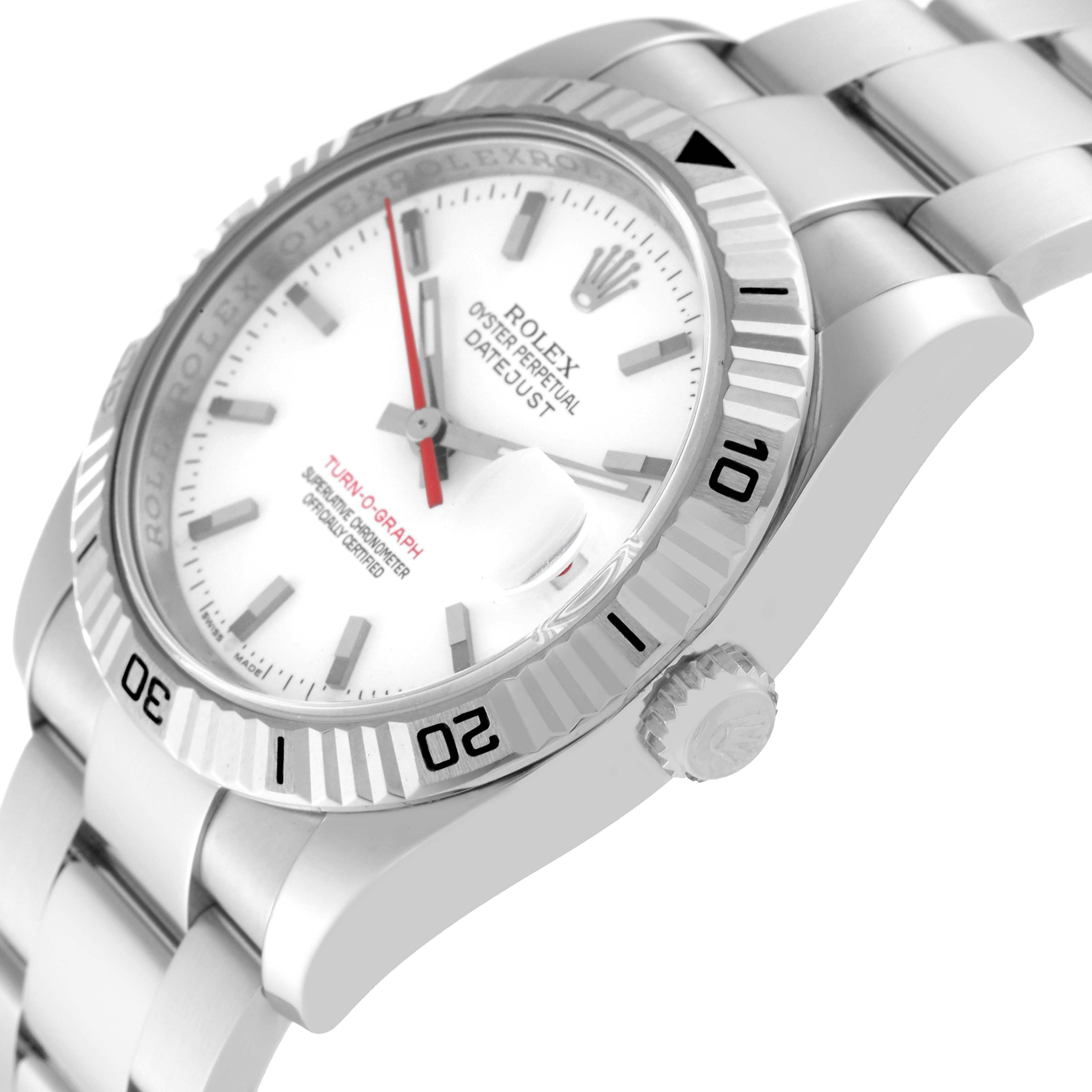 The Rolex Turn-o-Graph 116264 Men's Stainless Steel White Dial 116264 Men's Stainless Steel White Dial model is shown at a slight angle, highlighting the bezel, dial, crown, and part of the bracelet.