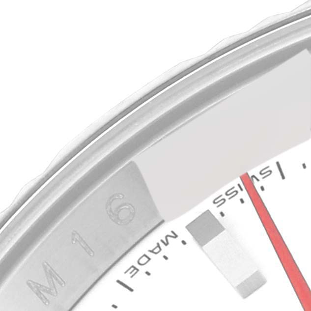 This close-up image shows the bezel, part of the dial, and one hour marker of the Rolex Turn-o-Graph 116264 Men
s Stainless Steel White Dial 116264 Men
s Stainless Steel White Dial watch.