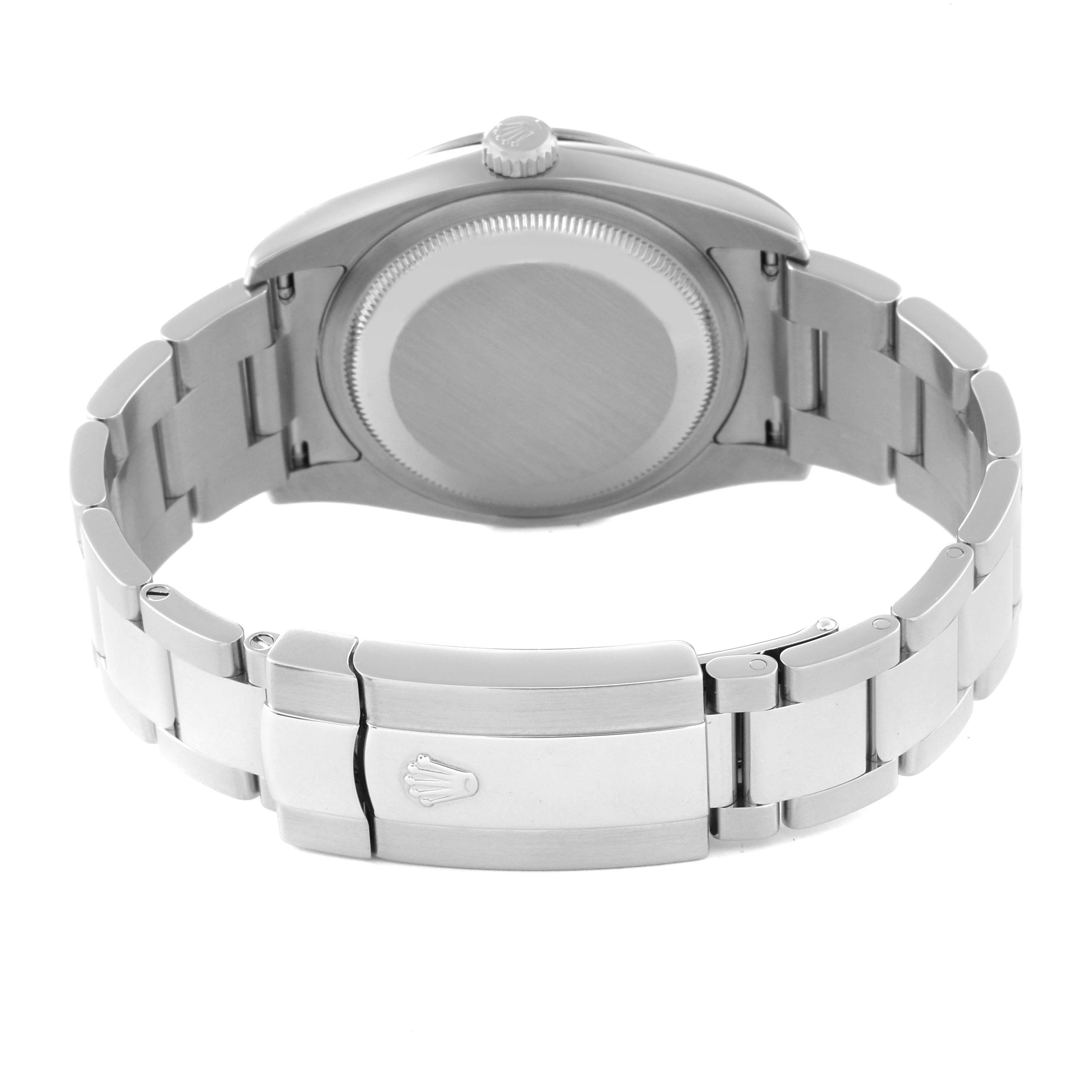 The image shows the backside of the Rolex Turn-o-Graph 116264 Men
s Stainless Steel White Dial 116264 Men
s Stainless Steel White Dial watch, highlighting the case back and a portion of the bracelet with the clasp.
