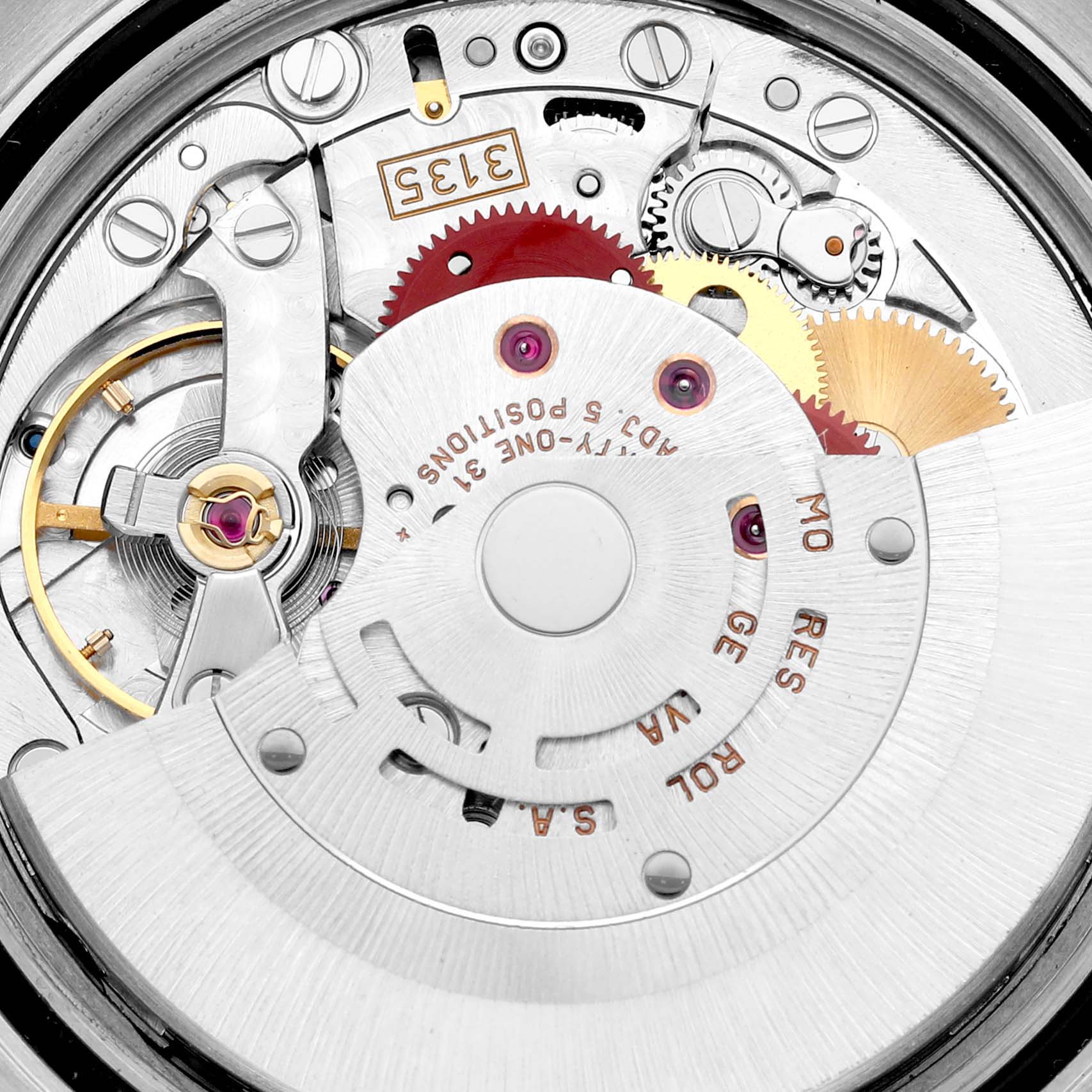 This image shows the intricate internal mechanism of a Rolex Turn-o-Graph 116264 Men
s Stainless Steel White Dial 116264 Men
s Stainless Steel White Dial watch at close up.