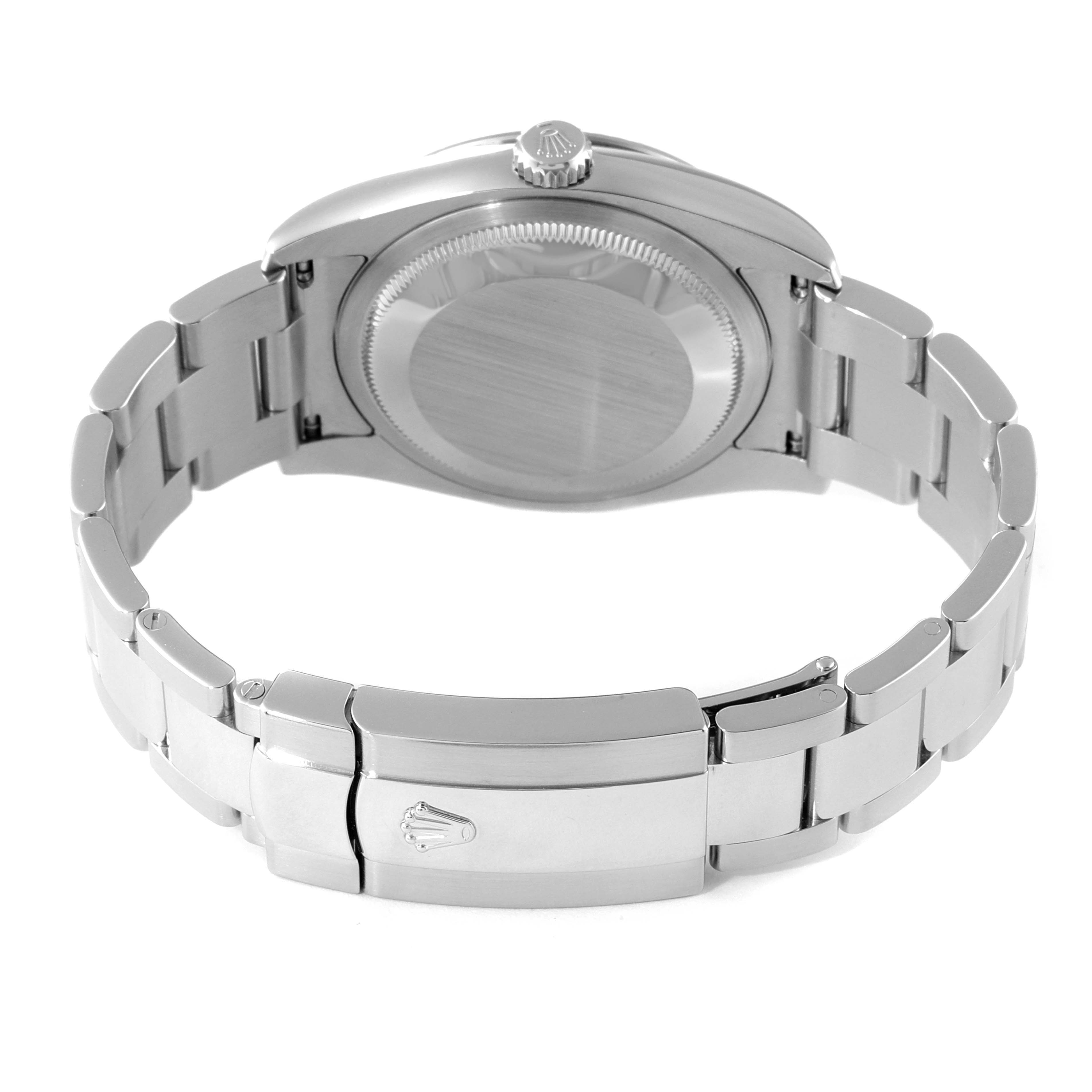 This image shows the back view of a Rolex Turn-o-Graph 116264 Men's Stainless Steel White Dial 116264 Men's Stainless Steel White Dial watch highlighting its case back, bracelet, and clasp.