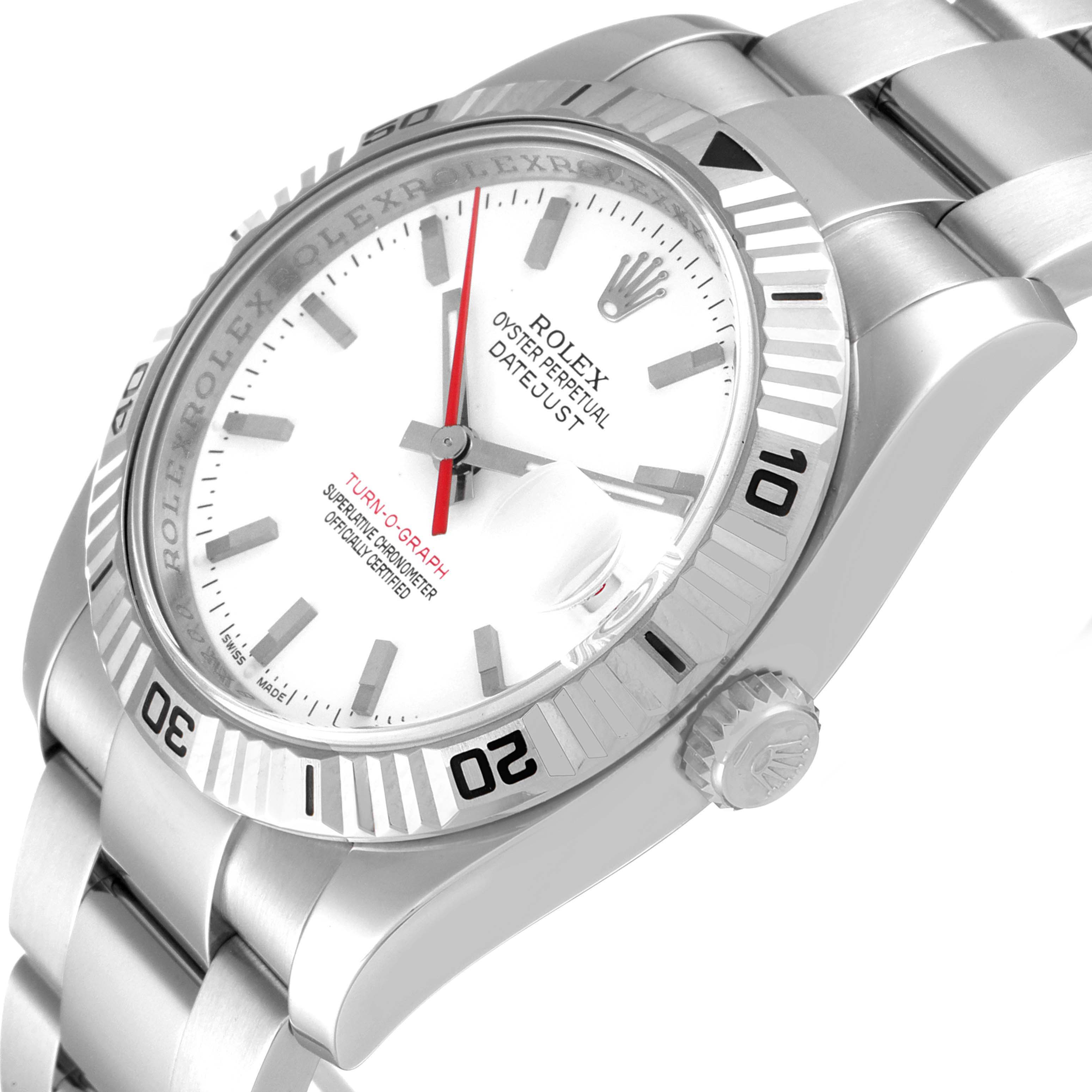 The image shows a close-up angled view of the Rolex Turn-o-Graph 116264 Men's Stainless Steel White Dial 116264 Men's Stainless Steel White Dial watch, highlighting its dial, bezel, and bracelet.