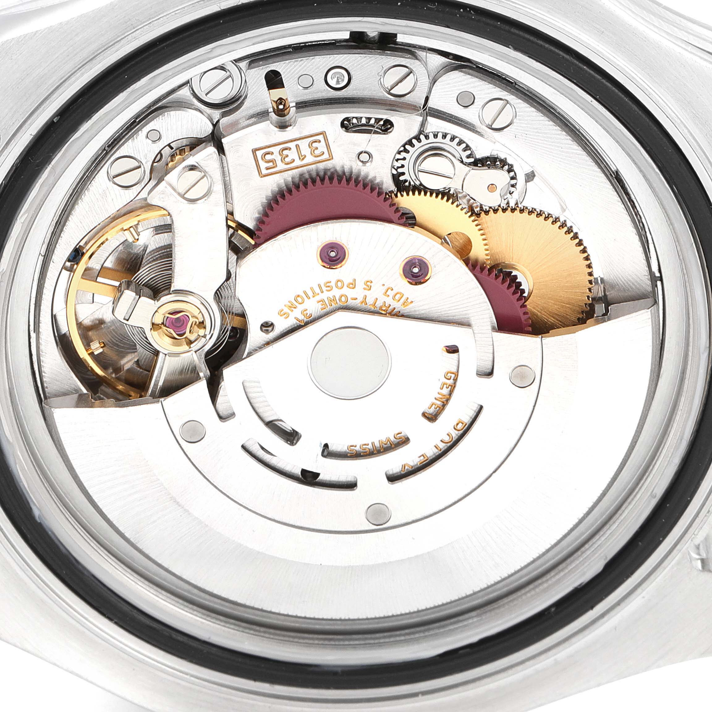 This image shows the intricate movement mechanism of a Rolex Yacht-Master 16622 Men's Stainless Steel Silver Dial 16622 Men's Stainless Steel Silver Dial watch from a close-up, top-down angle.