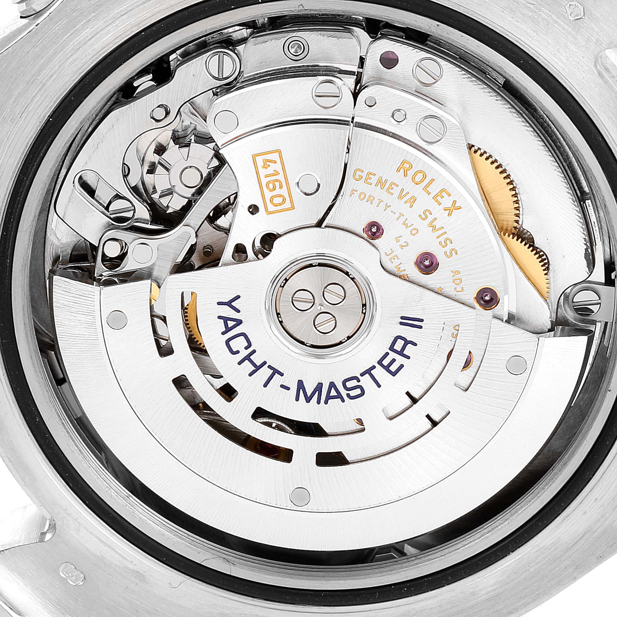 The image shows the inner mechanical movement of a Rolex Yacht-Master 116689 Men's White Gold White Dial 116689 Men's White Gold White Dial watch from a close-up angle.