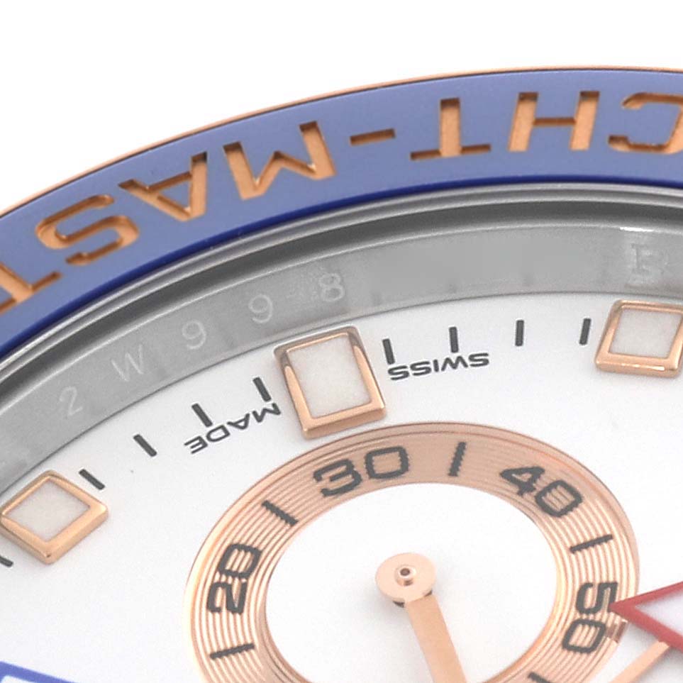 This close-up angle shows the dial and part of the bezel of the Rolex Yacht-Master 116681 Men's Steel and Gold (two tone) White Dial 116681 Men's Steel and Gold (two tone) White Dial watch.