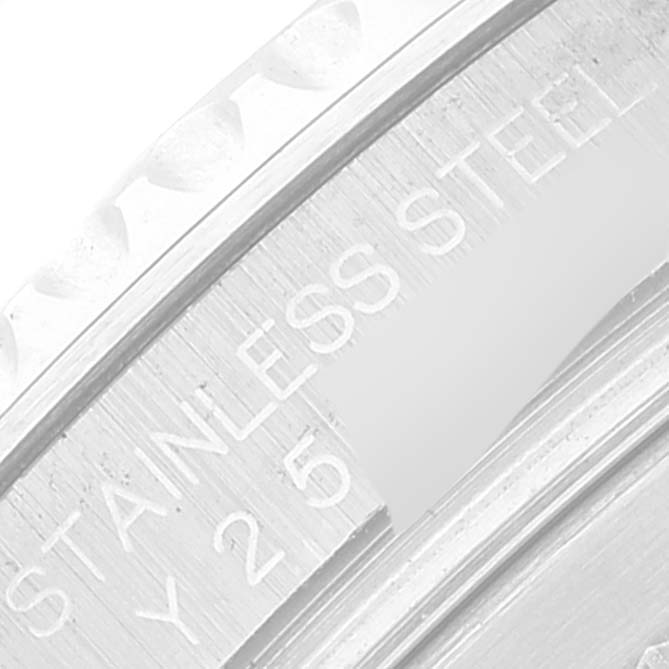 This image shows a close-up of the stainless steel bezel and edge detailing of the Rolex Yacht-Master 16622 Men's Stainless Steel Silver Dial 16622 Men's Stainless Steel Silver Dial watch.