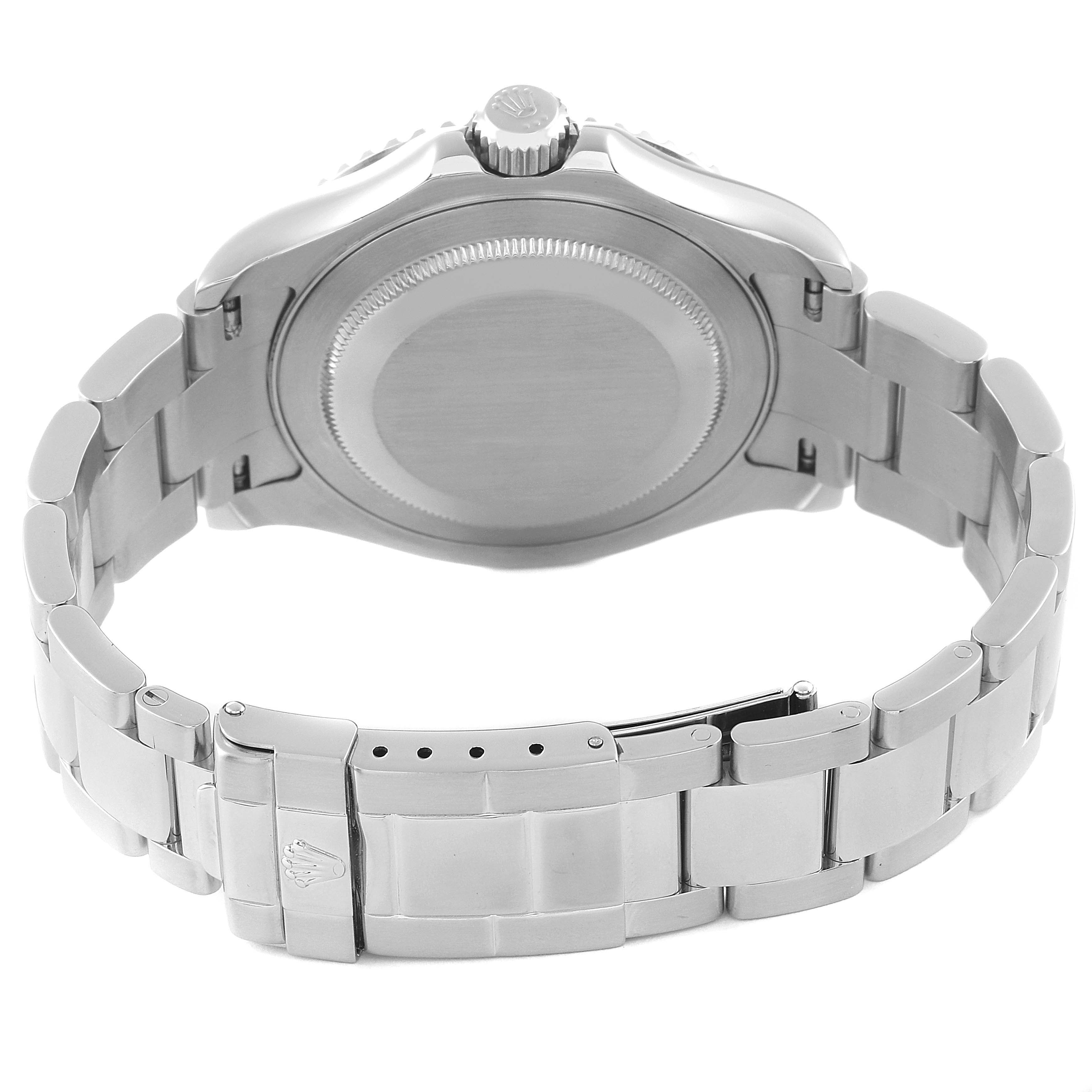 The image shows the back case, crown, and bracelet of a Rolex Yacht-Master 16622 Men's Stainless Steel Silver Dial 16622 Men's Stainless Steel Silver Dial watch.