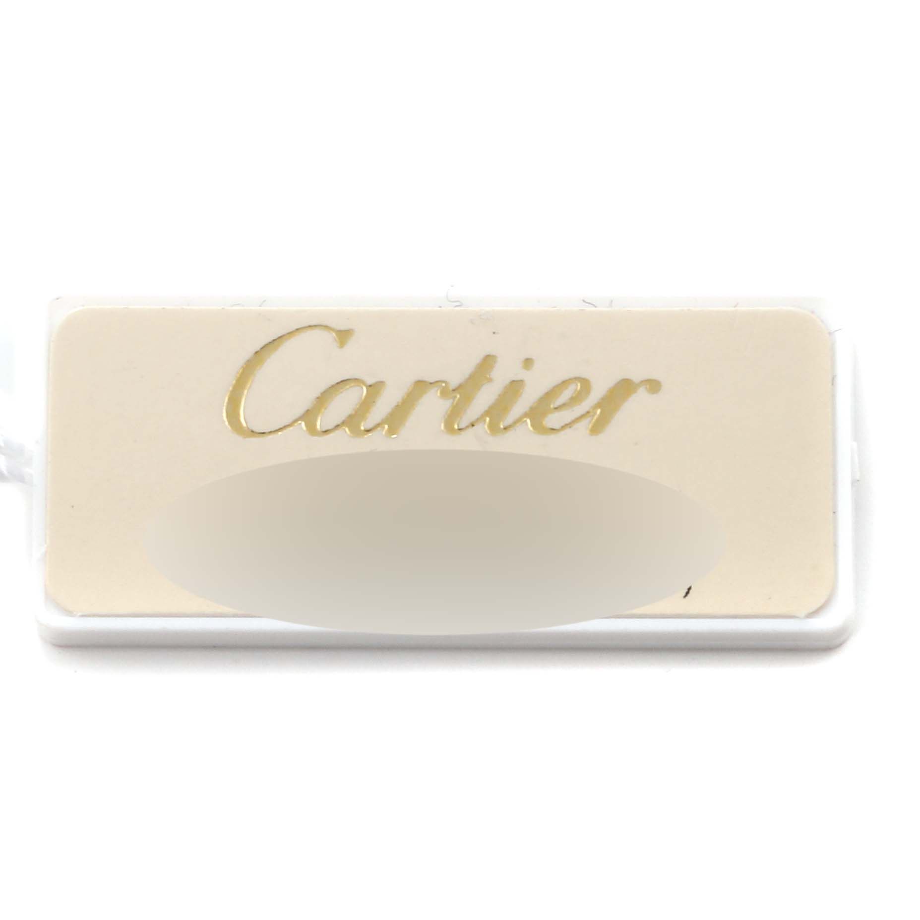This image shows a Cartier label from the Pasha model watch accessory, viewed from the front.