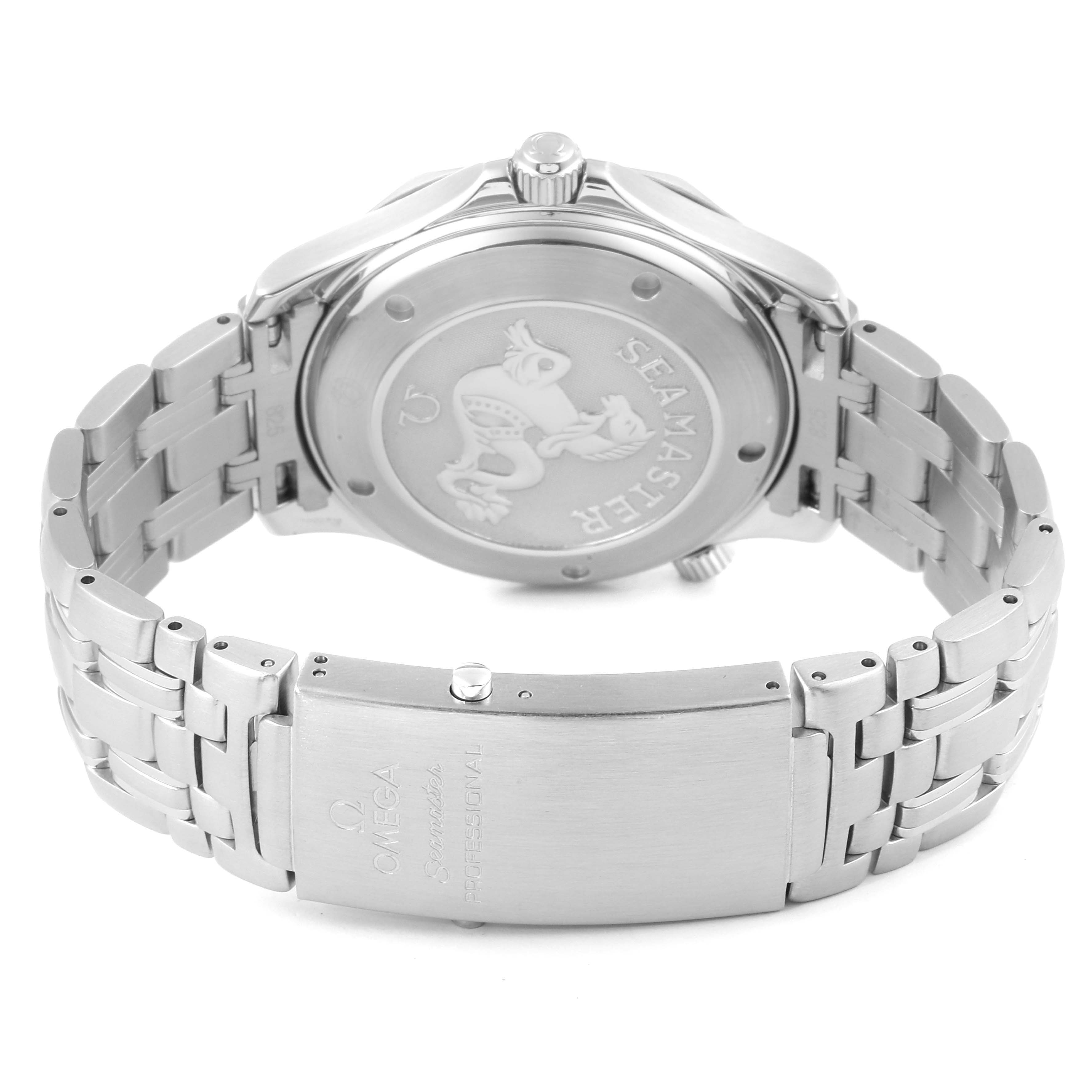 This image shows the back case, bracelet, and clasp of the Omega Seamaster 212.30.41.20.01.002 Men
s Stainless Steel Black Dial 212.30.41.20.01.002 Men
s Stainless Steel Black Dial watch.