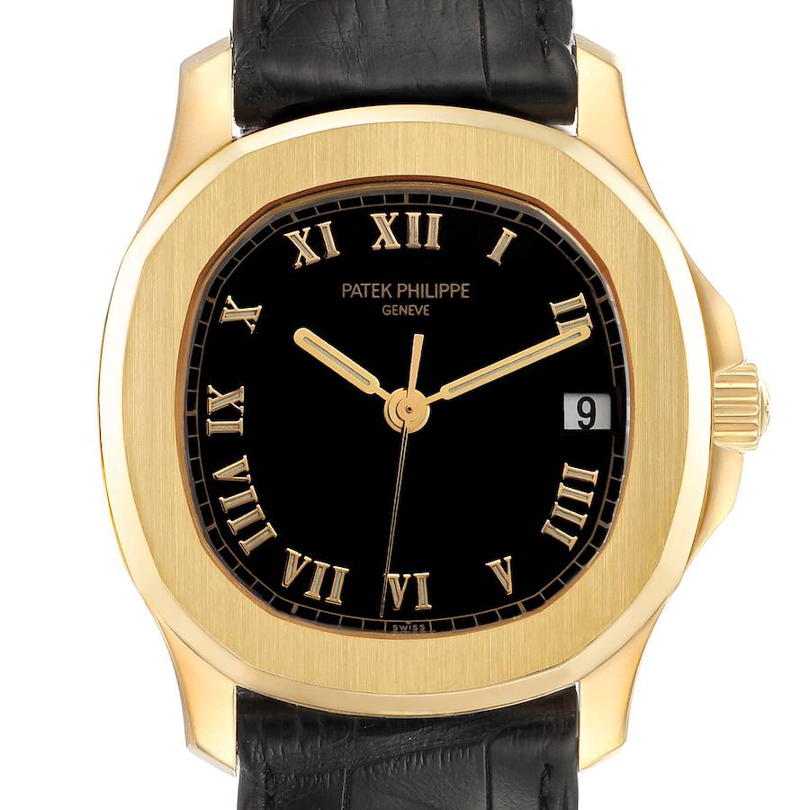 Patek Philippe Aquanaut 18k Yellow Gold Black Dial Mens Watch 5060 SwissWatchExpo