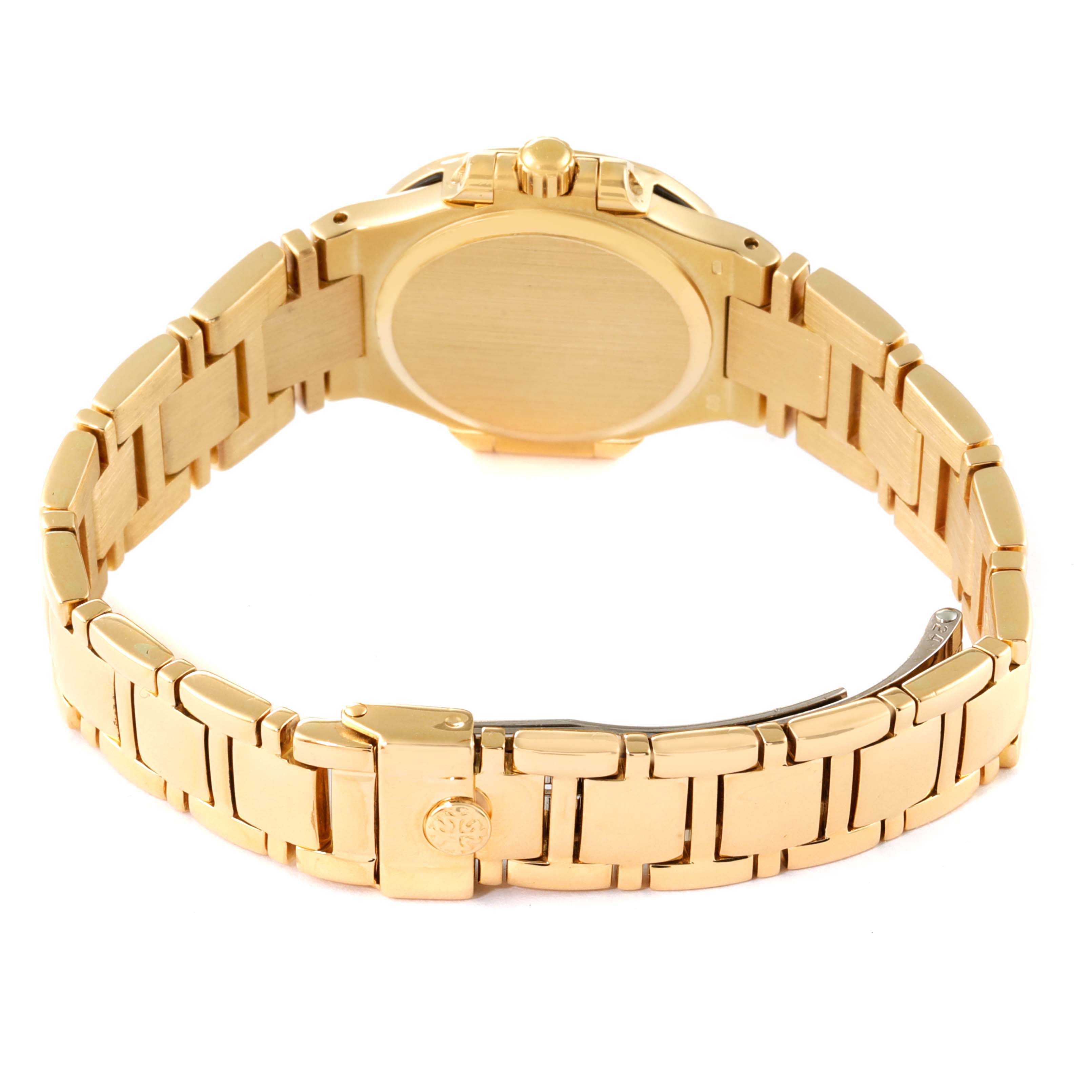 The image shows the back view of a Patek Philippe Nautilus 4700/1 Women's Yellow Gold Beige Dial 4700/1 Women's Yellow Gold Beige Dial watch, highlighting the bracelet and clasp.